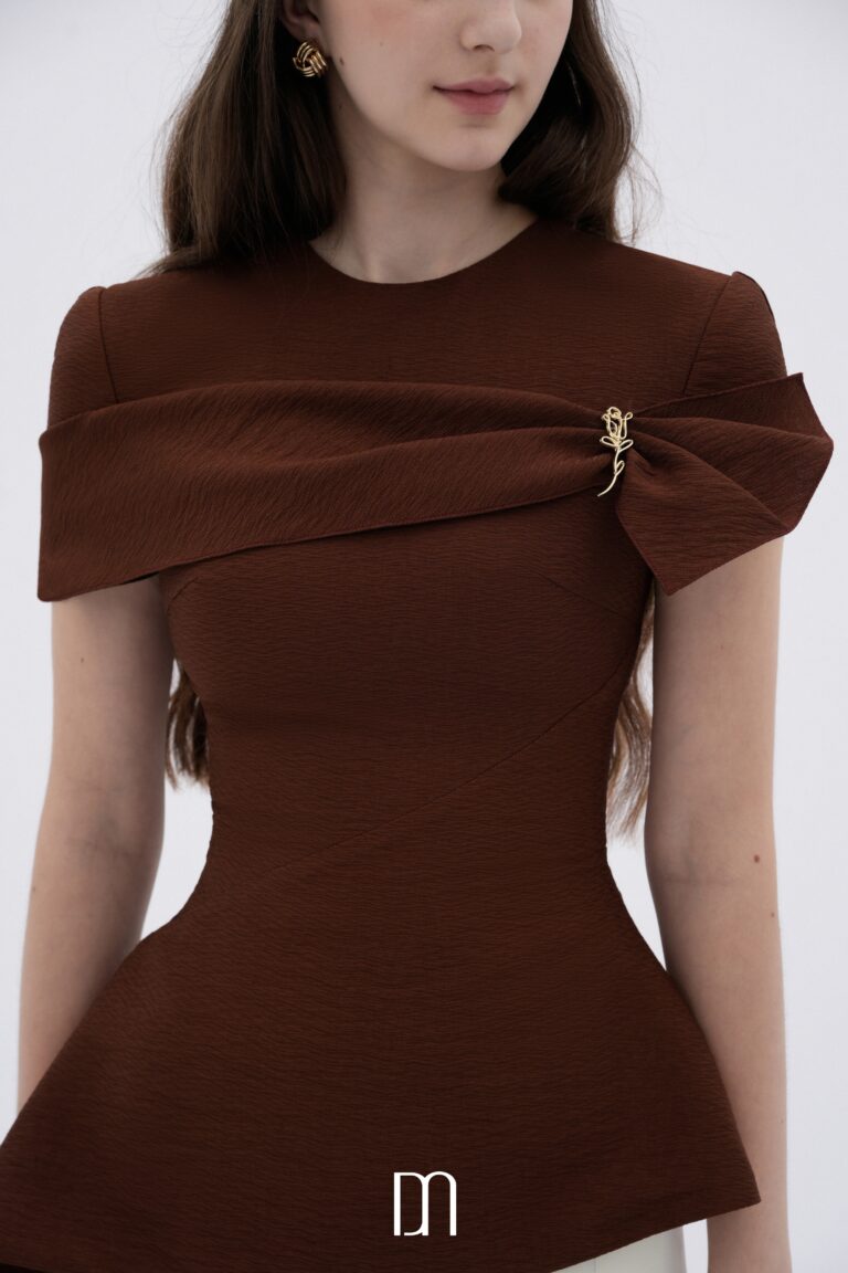 BYDENIO Sienna sculpted asymmetrical draped top & Mae pleated high-waisted straight pants