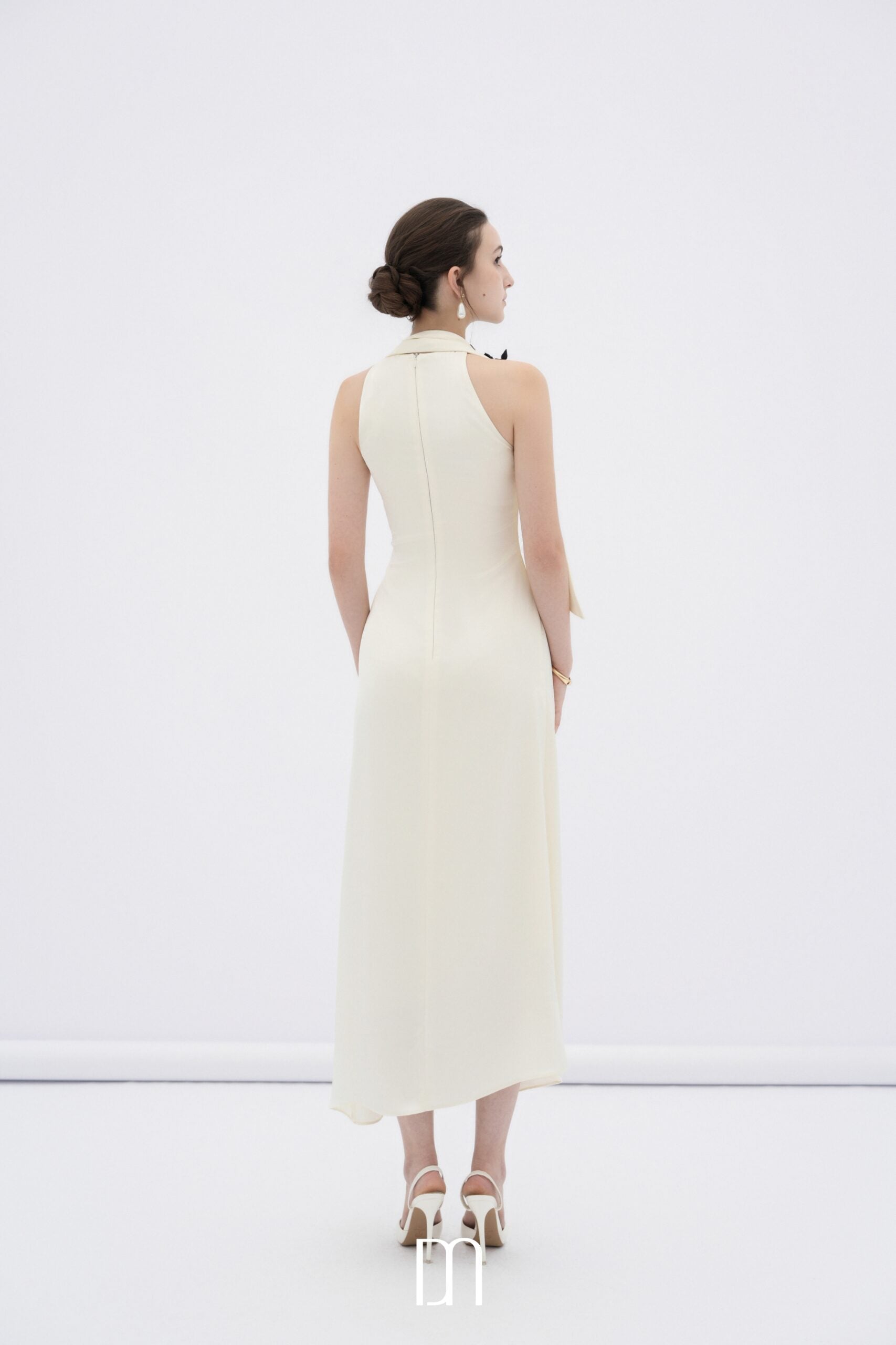 BYDENIO Brie draped silk halter midi dress