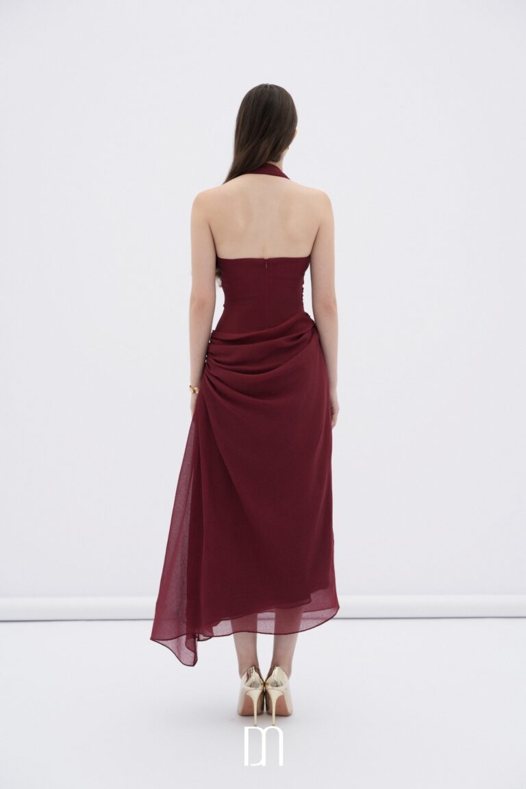 BYDENIO Elowen asymmetric hem midi dress with draped waist (2color)