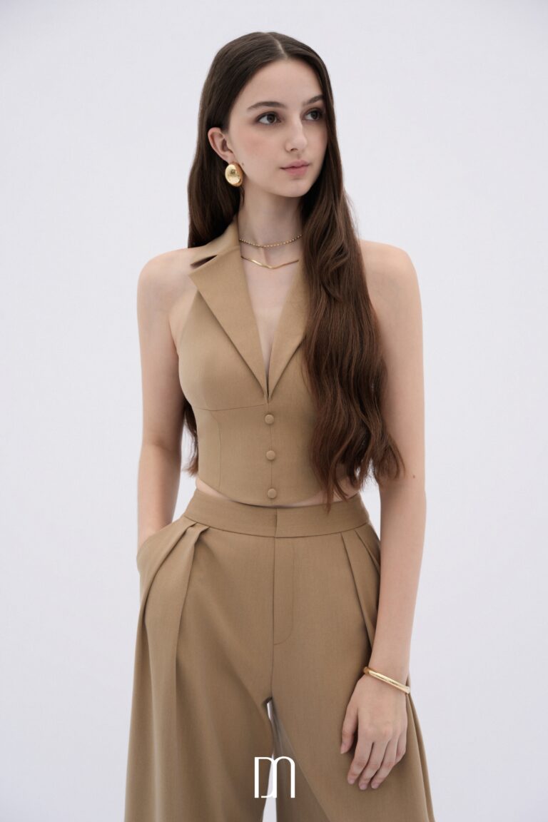 BYDENIO Nexa halter vest croptop & Stella wide-leg pleated trousers