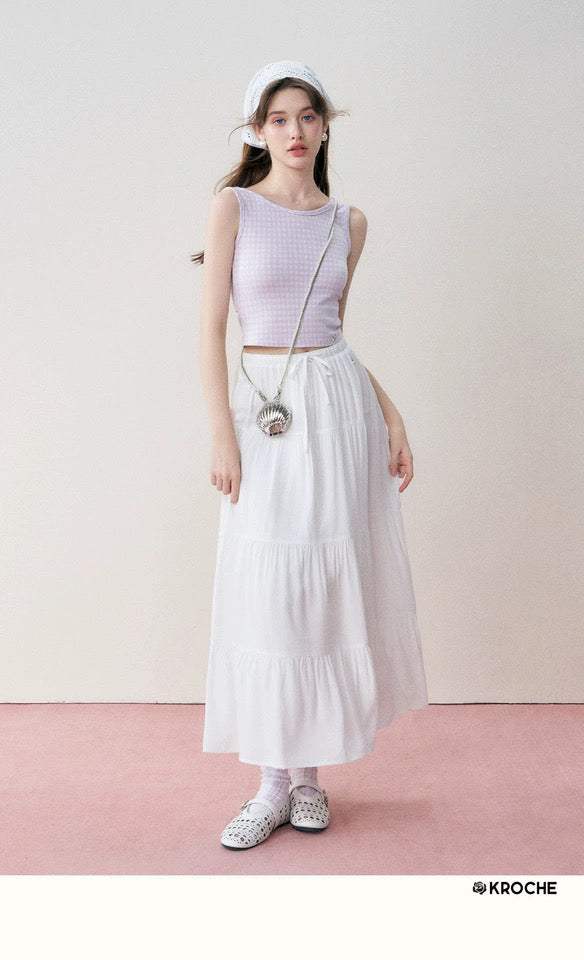 Kroche Plaid bow sleeveless top