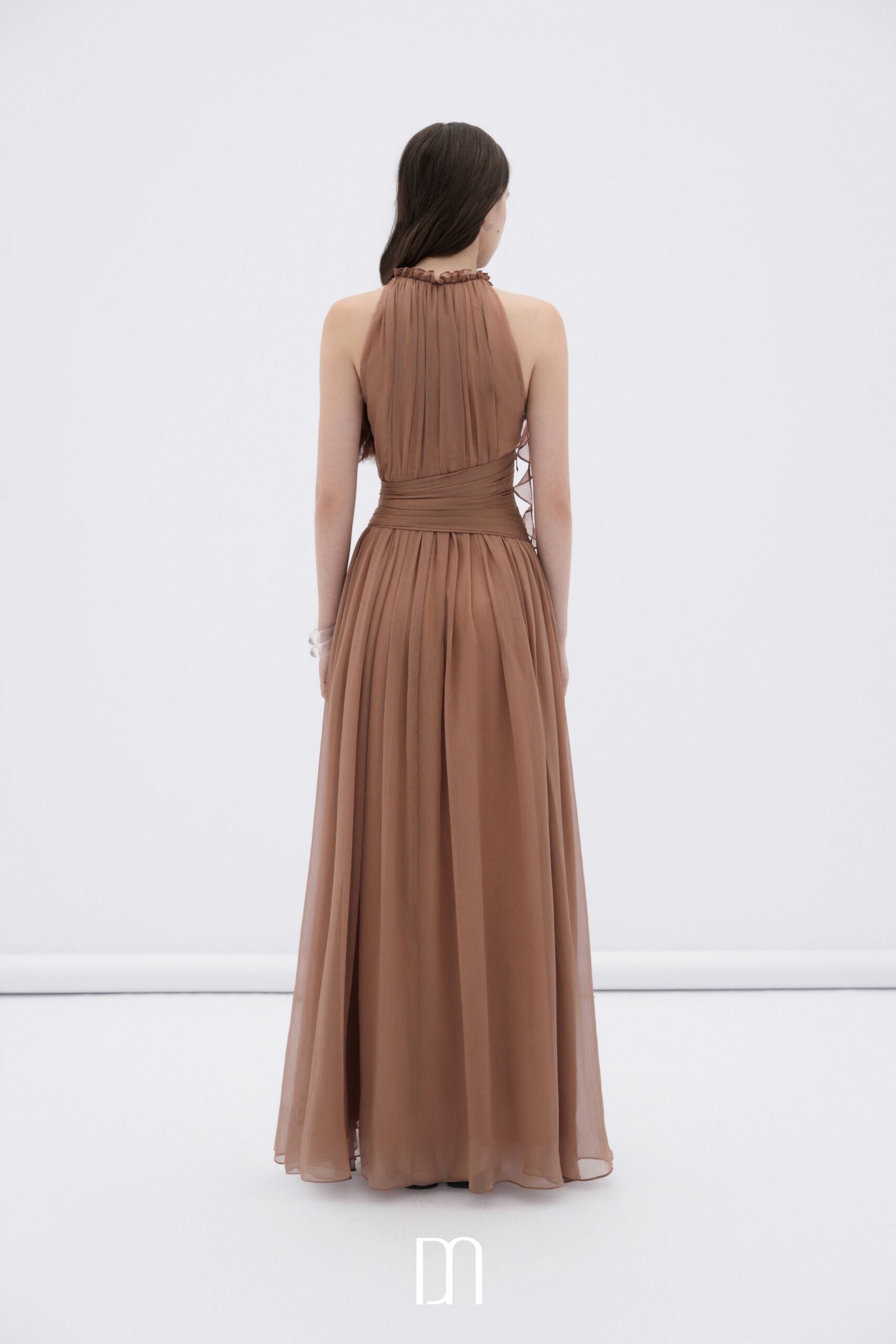 BYDENIO Mireille halter neck maxi dress with flower ruffles