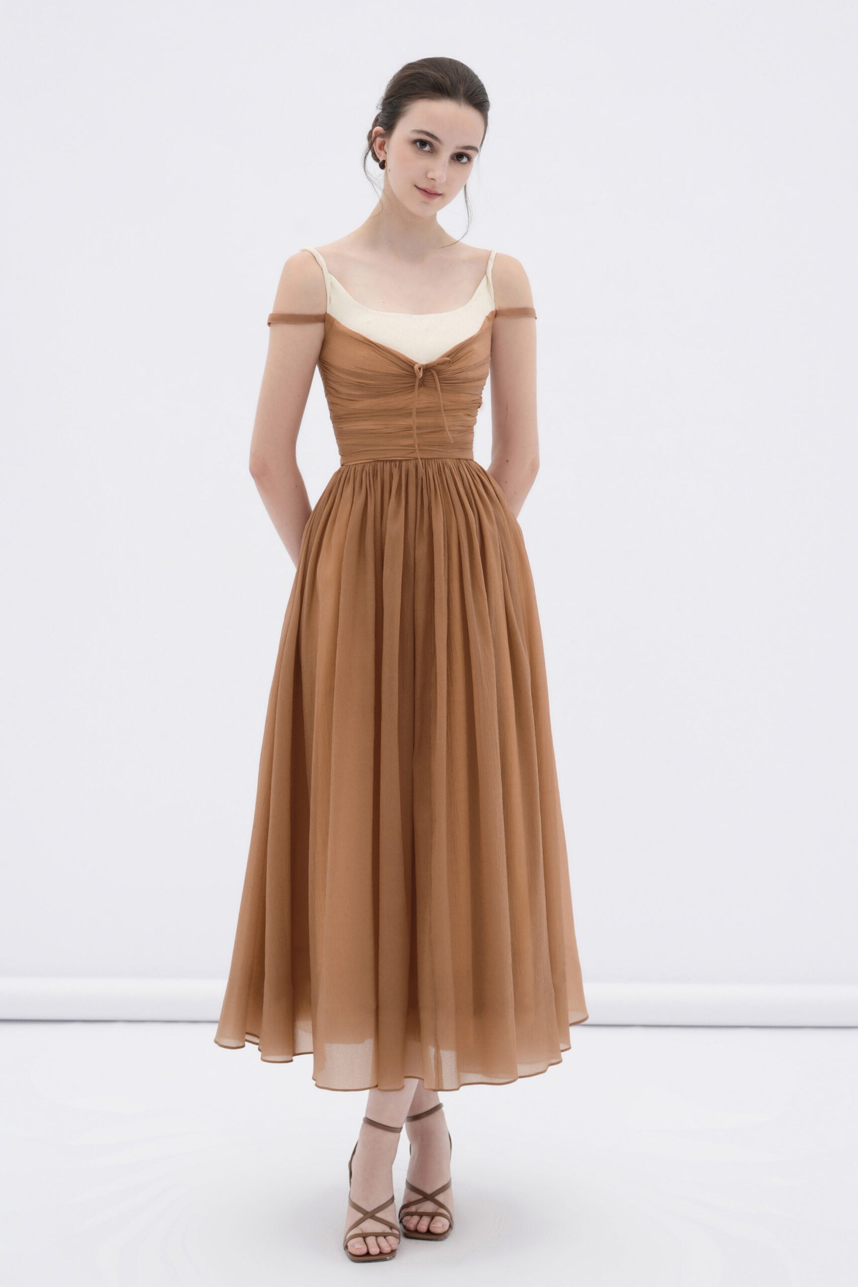 BYDENIO Cornish off-shoulder midi dress with ruched bodice