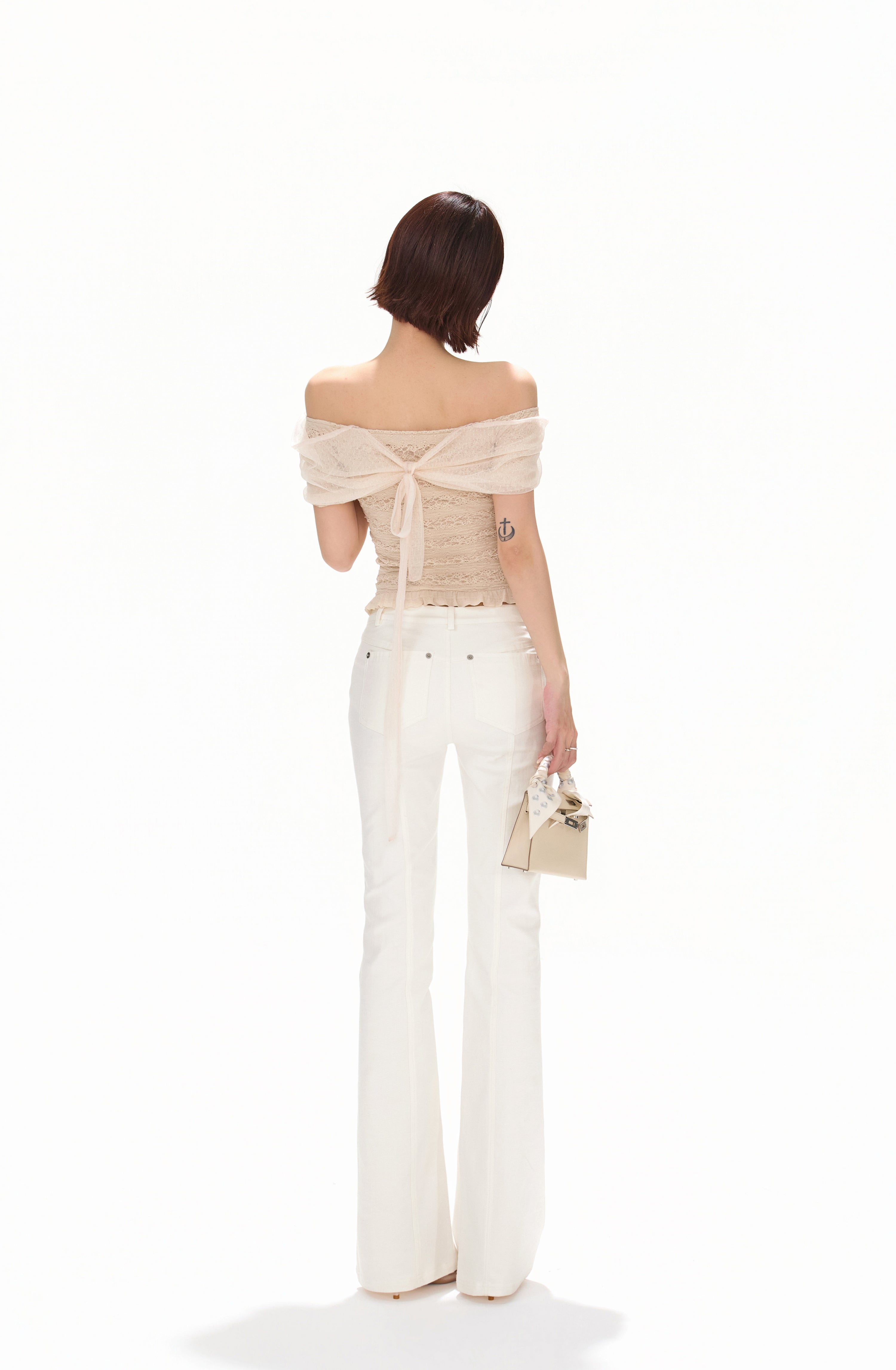CYNR CY260418TSW Lace jacquard strapless knitted top