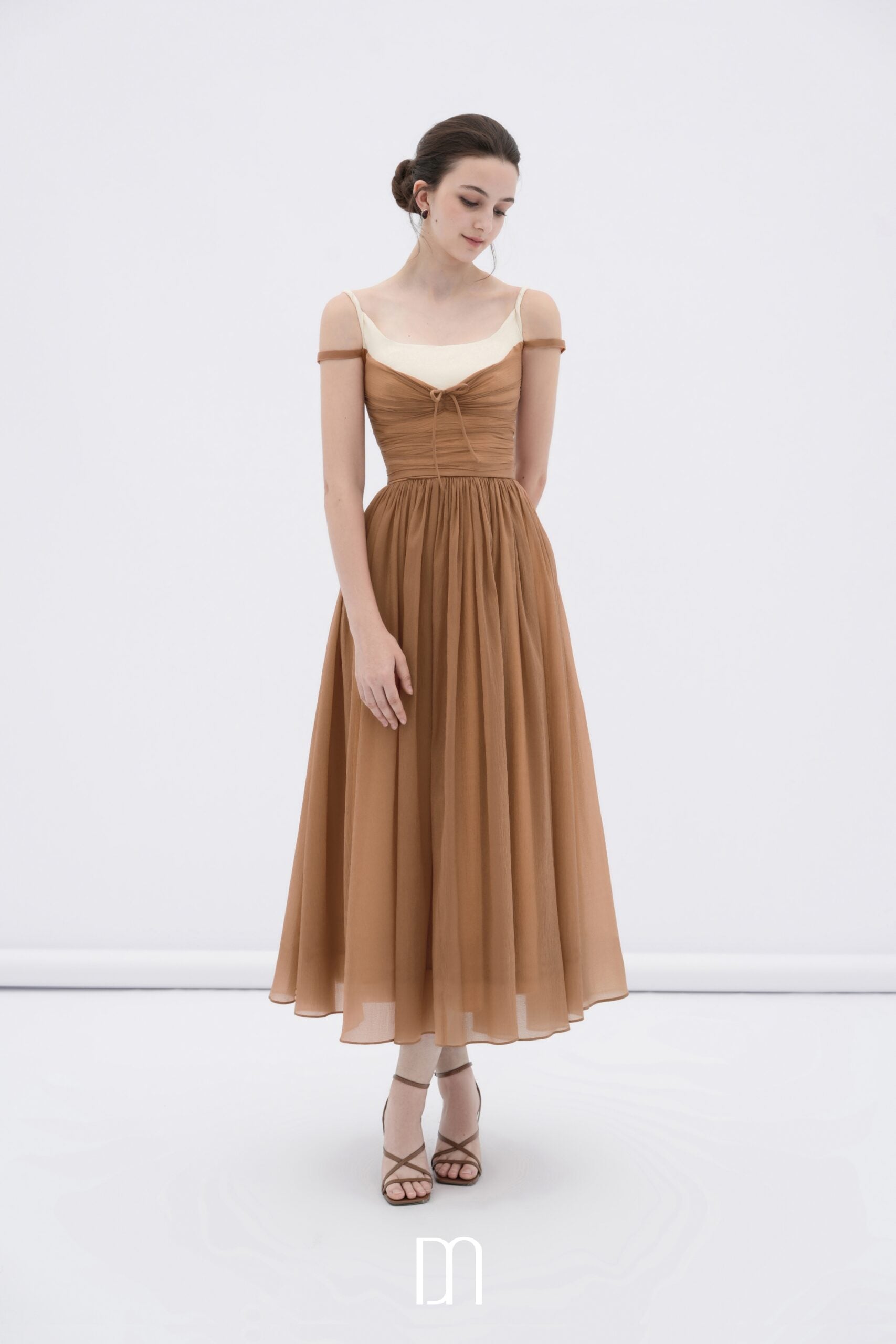 BYDENIO Cornish off-shoulder midi dress with ruched bodice