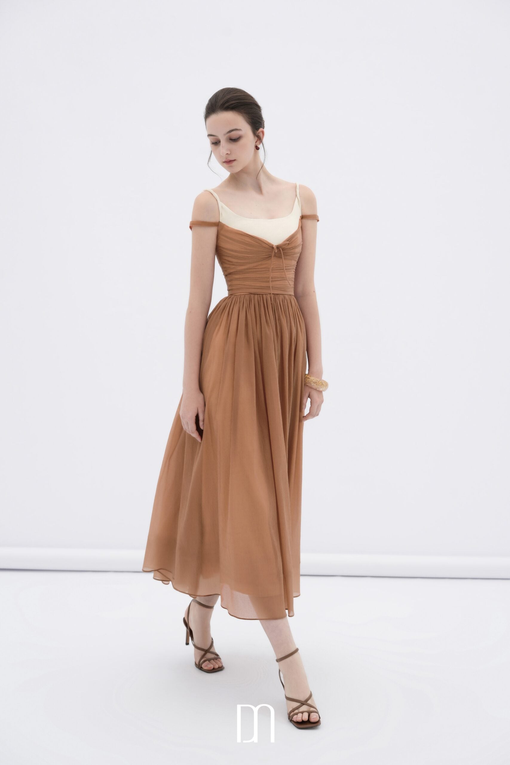 BYDENIO Cornish off-shoulder midi dress with ruched bodice