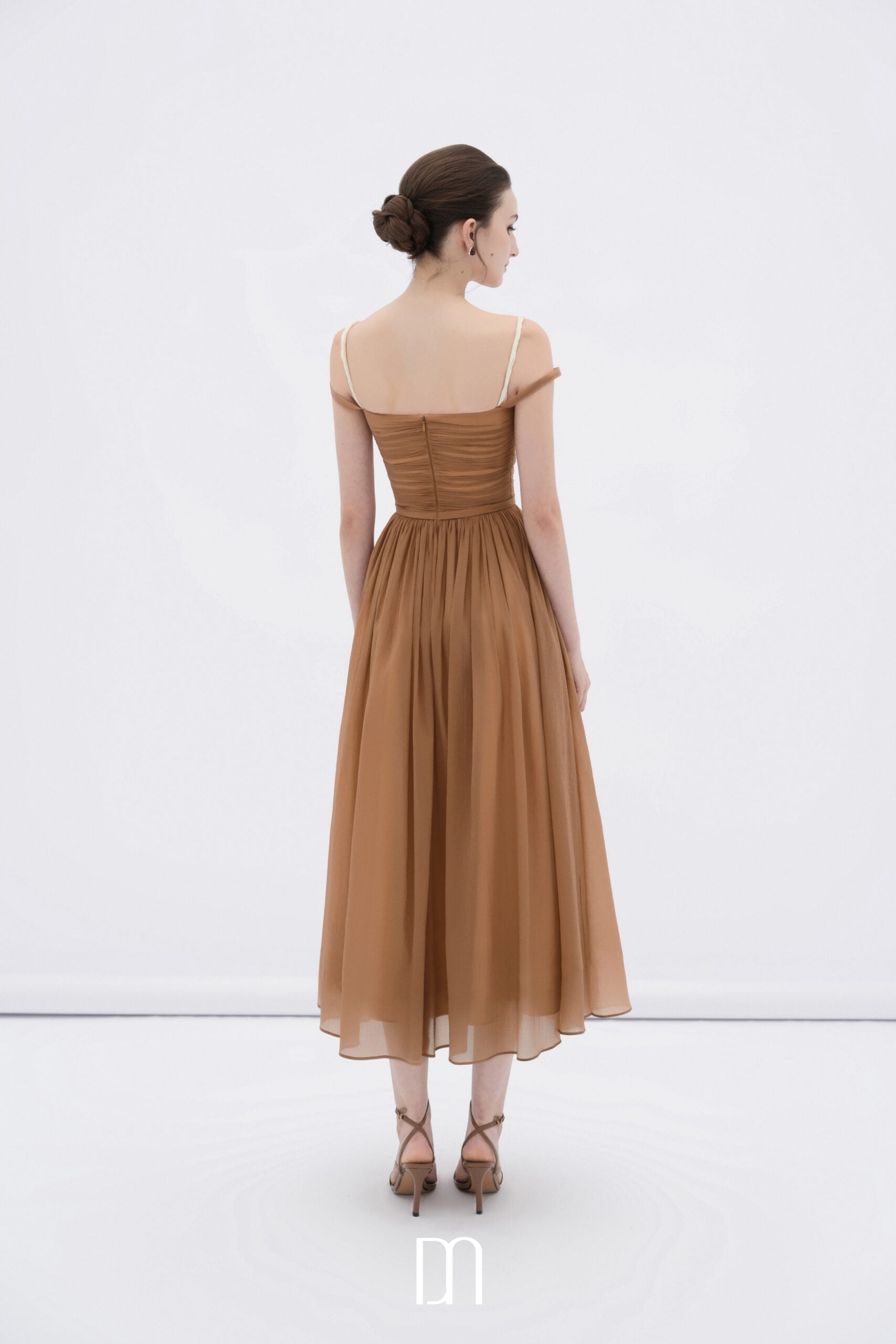BYDENIO Cornish off-shoulder midi dress with ruched bodice