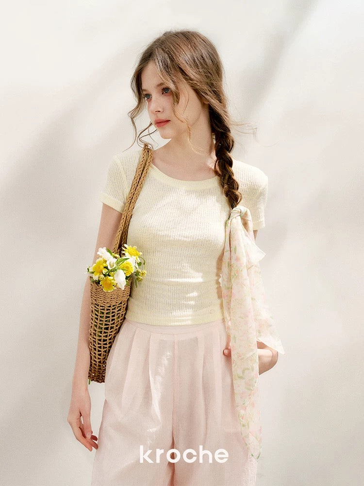 Kroche Floral lace up backless T-shirt