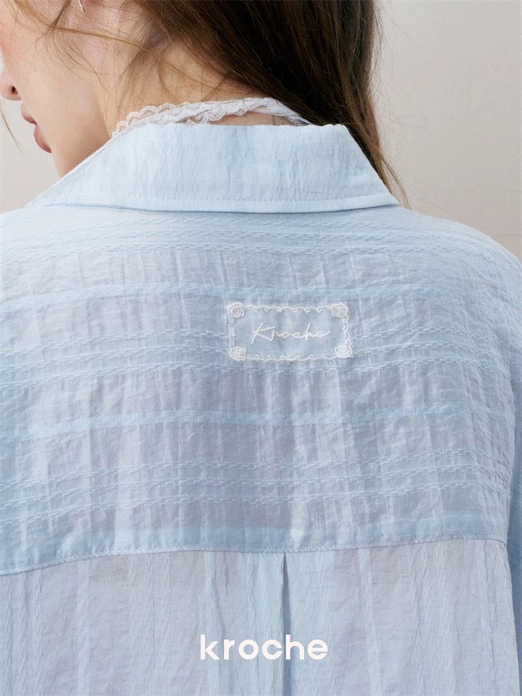 Kroche Lace patchwork ribbon striped shirt