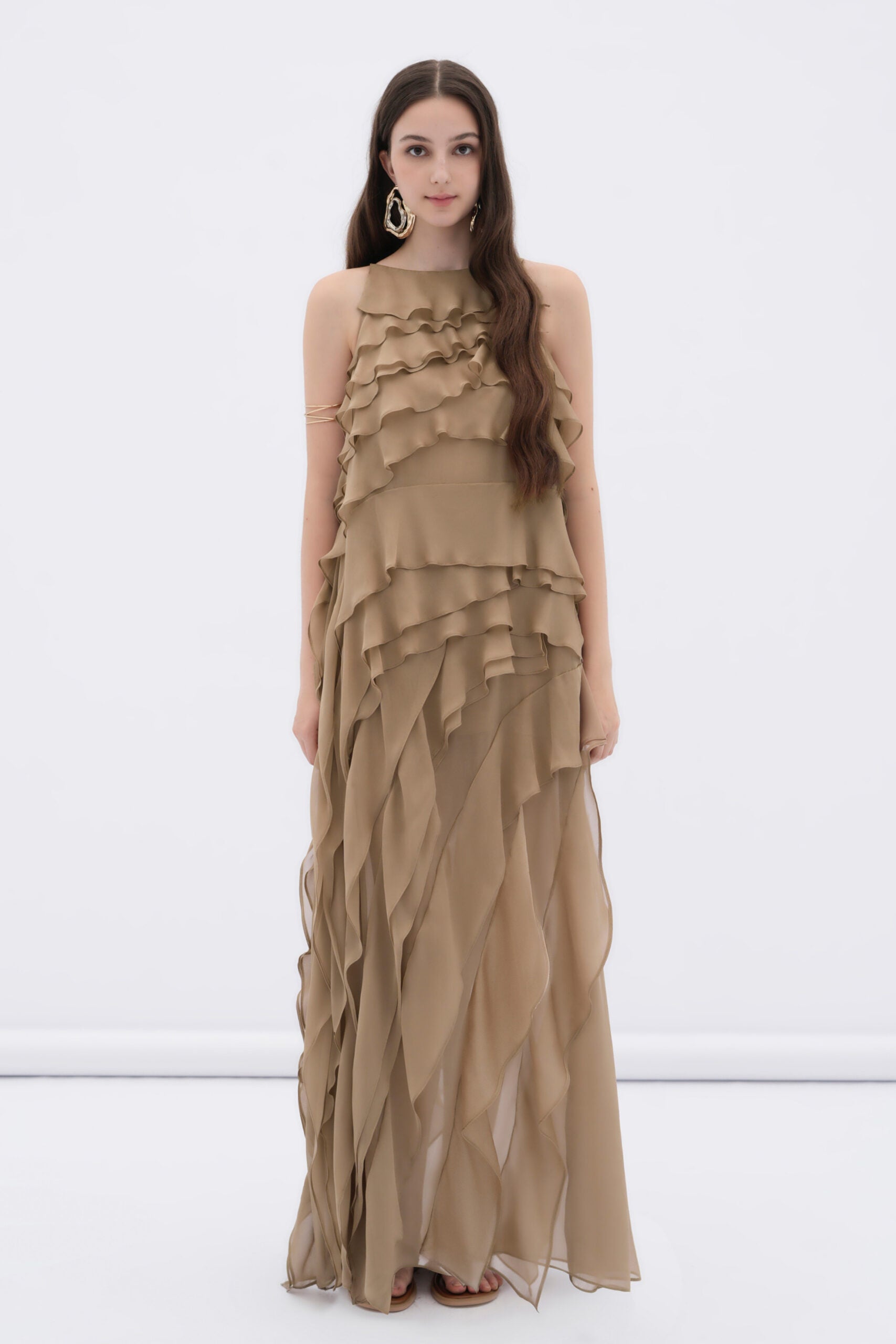 BYDENIO Brune layered chiffon maxi dress with ruffles