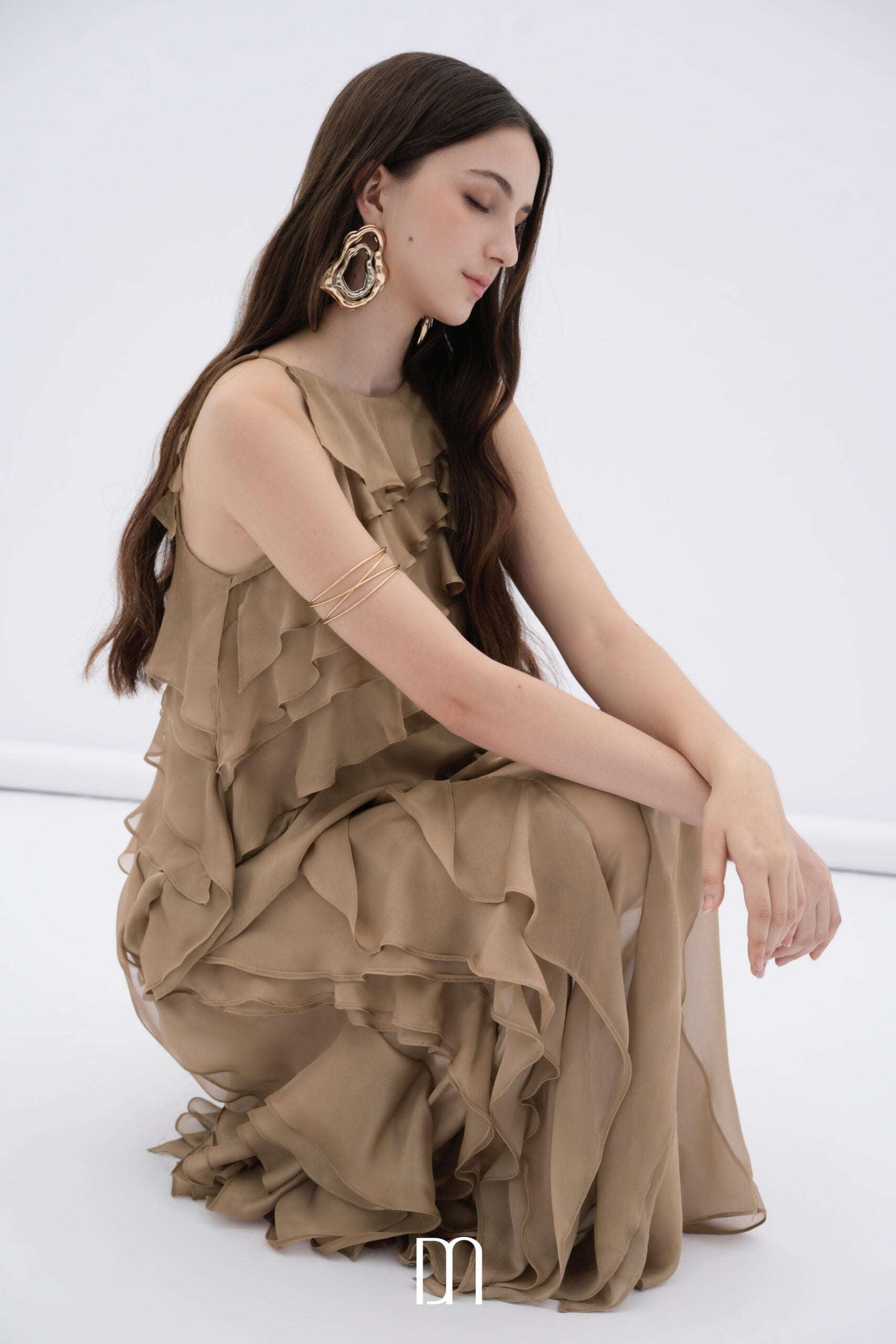 BYDENIO Brune layered chiffon maxi dress with ruffles