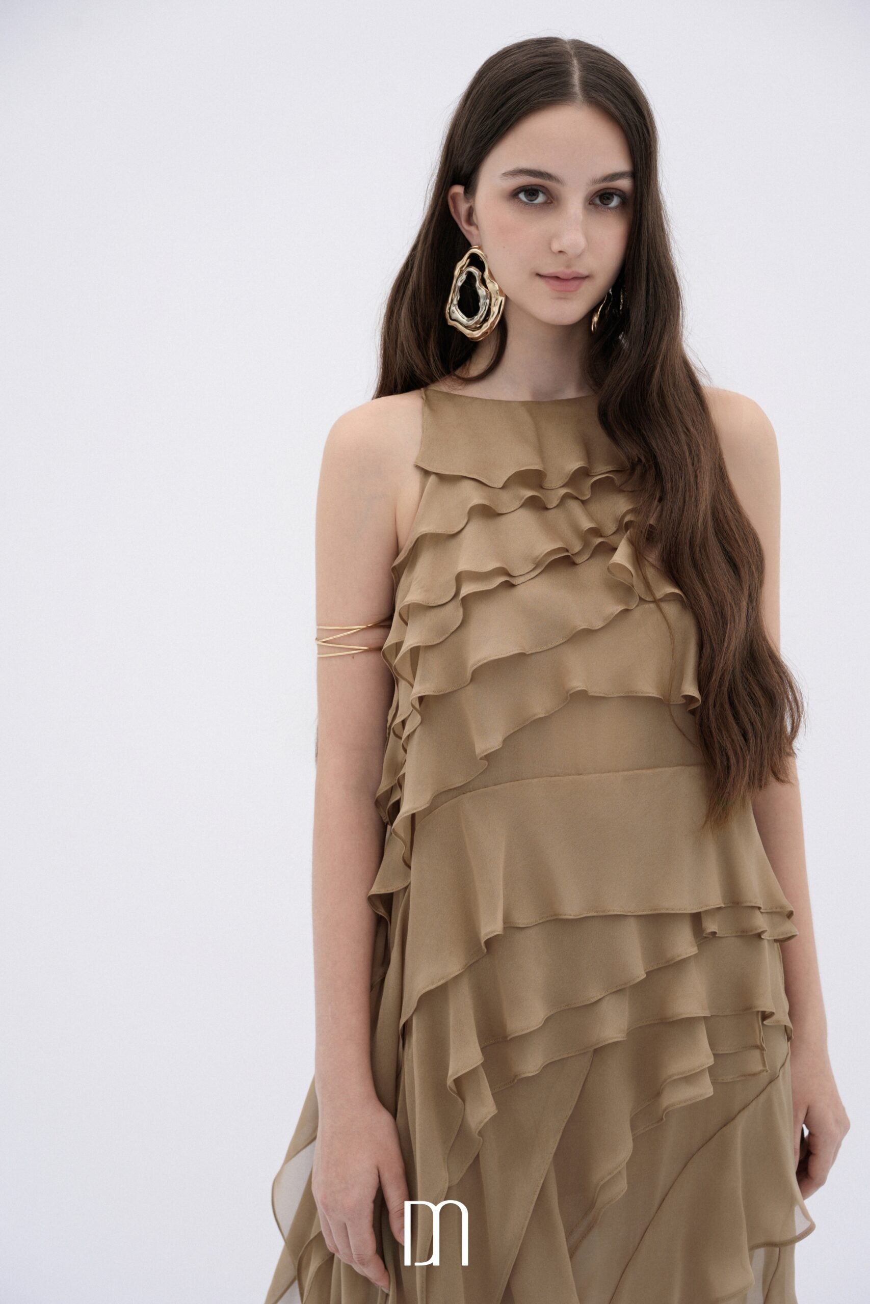 BYDENIO Brune layered chiffon maxi dress with ruffles