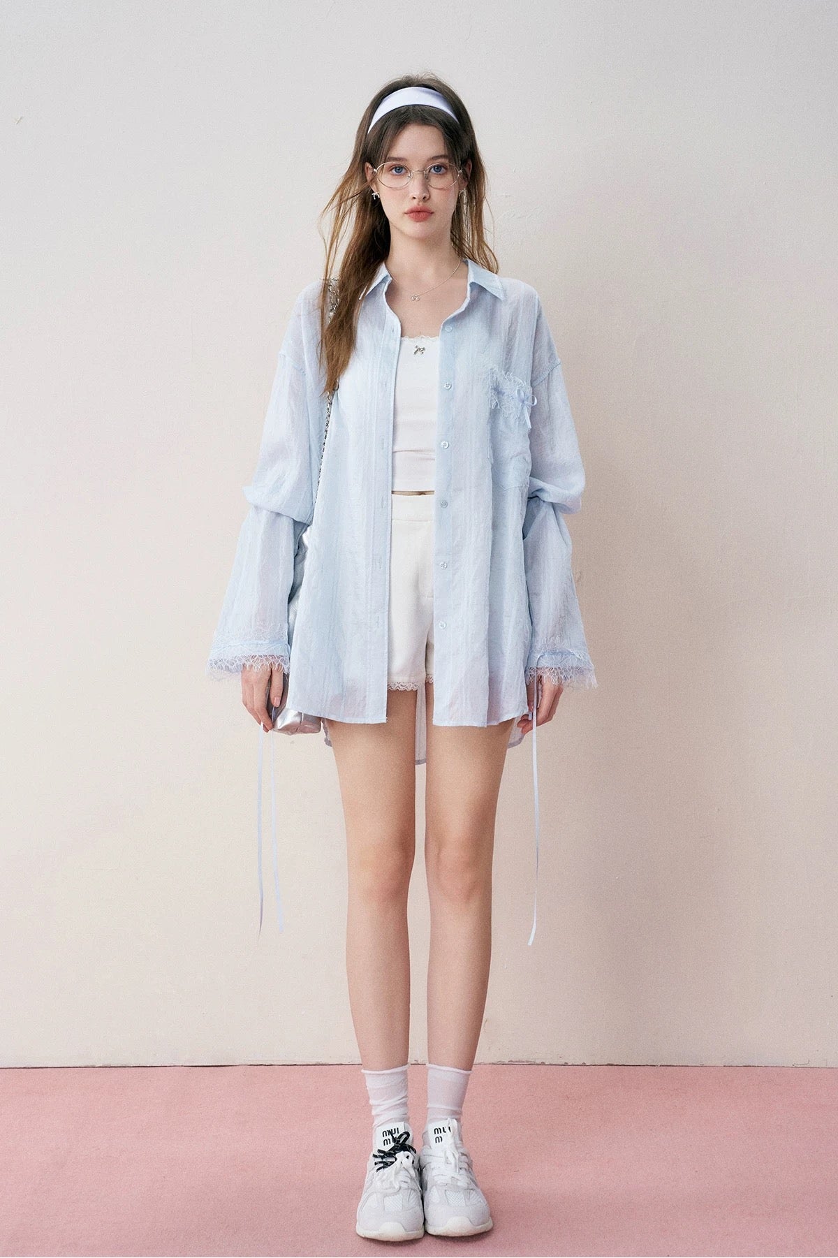 Kroche Lace patchwork ribbon striped shirt