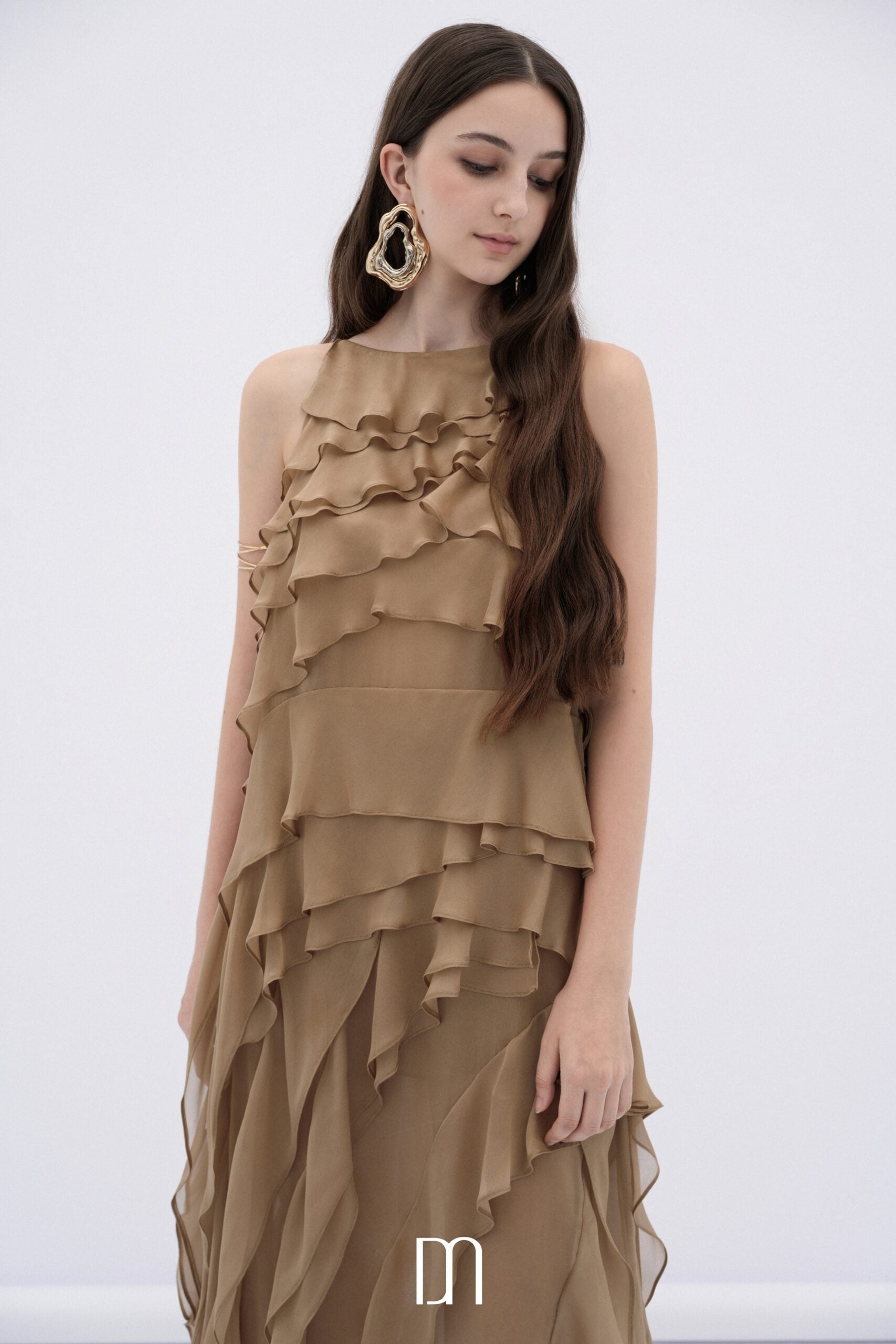 BYDENIO Brune layered chiffon maxi dress with ruffles