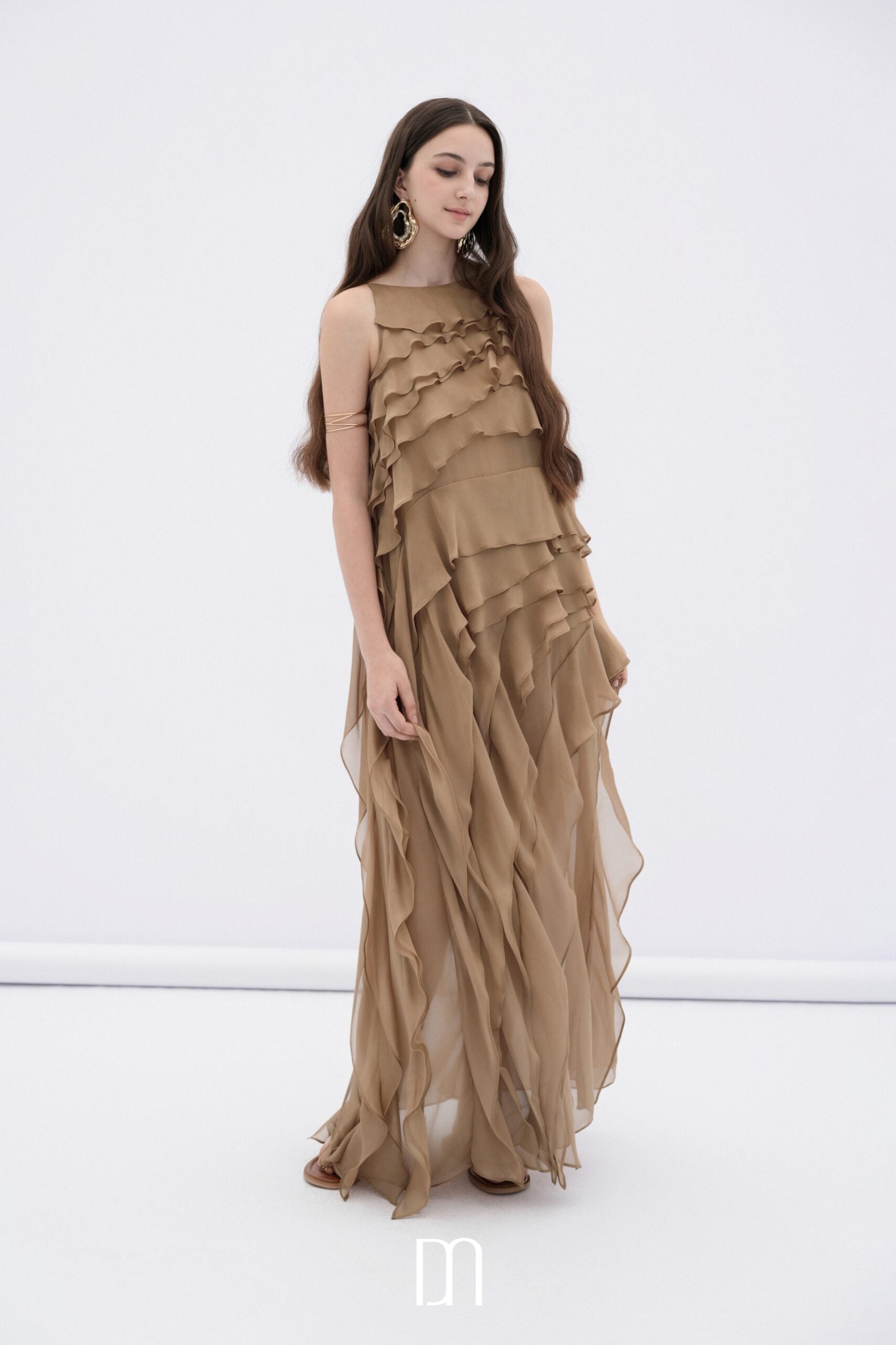 BYDENIO Brune layered chiffon maxi dress with ruffles