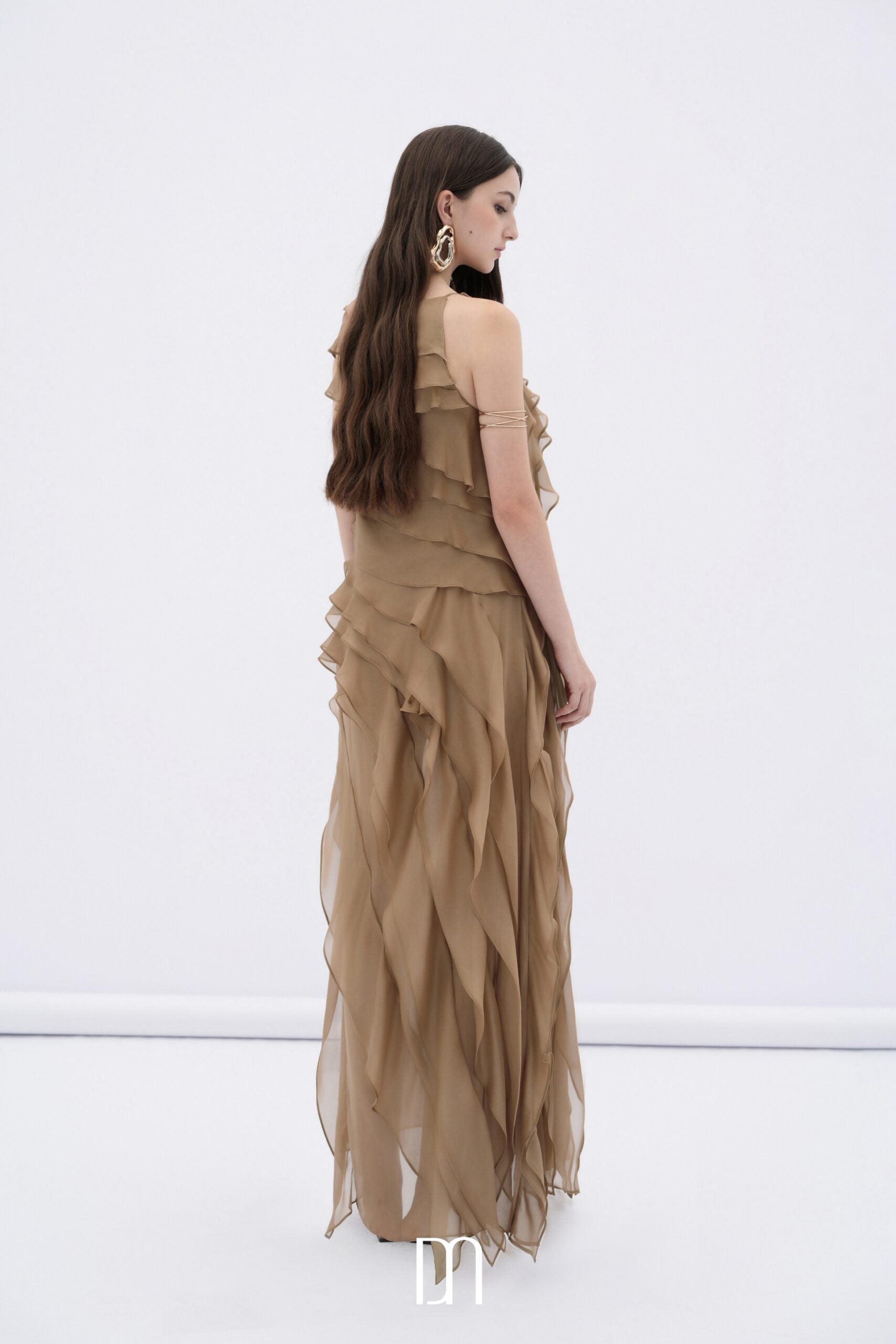 BYDENIO Brune layered chiffon maxi dress with ruffles