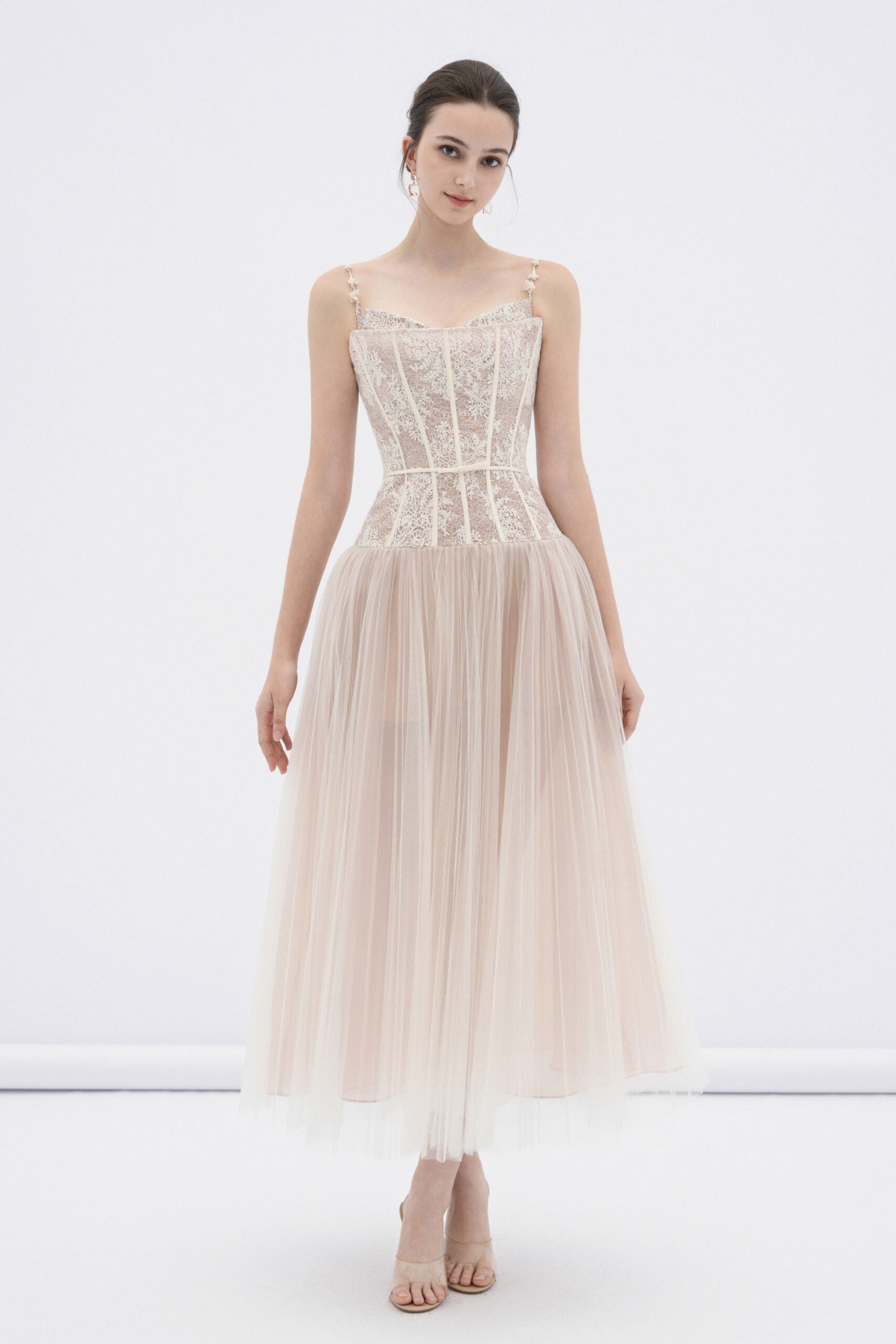 BYDENIO Alizea corset tulle midi dress