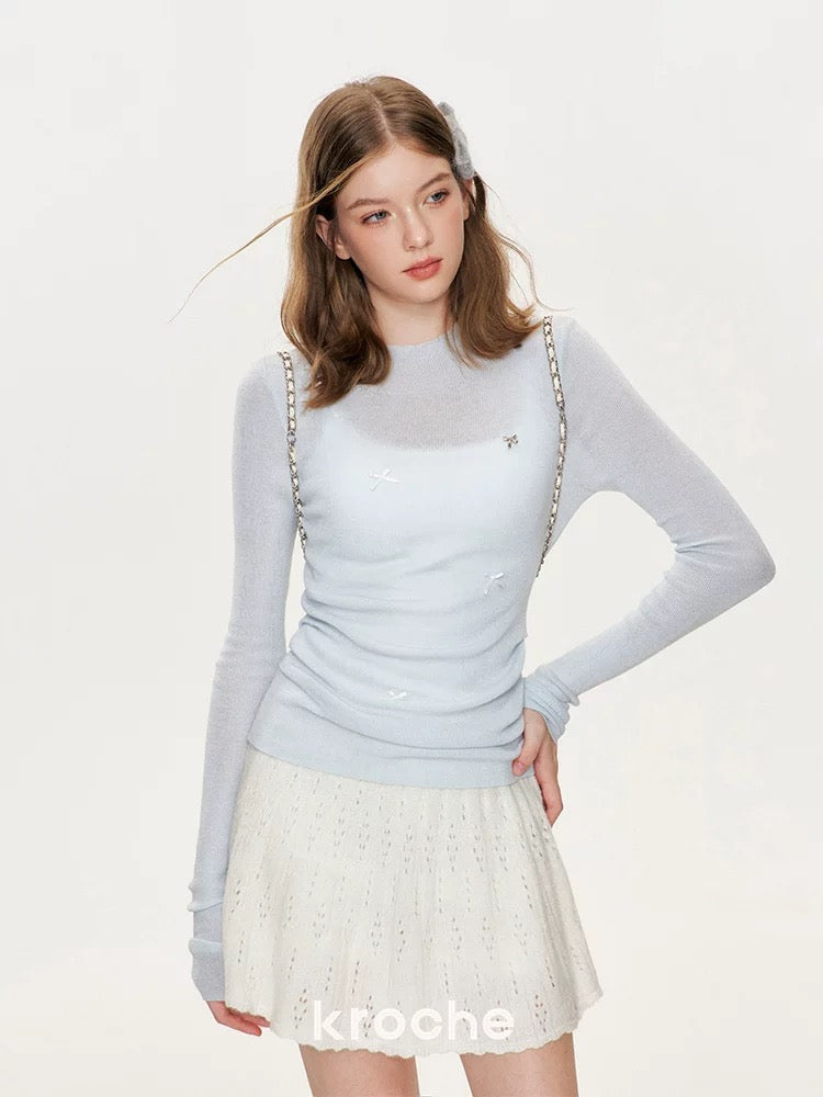Kroche Texture layering knitted short skirt