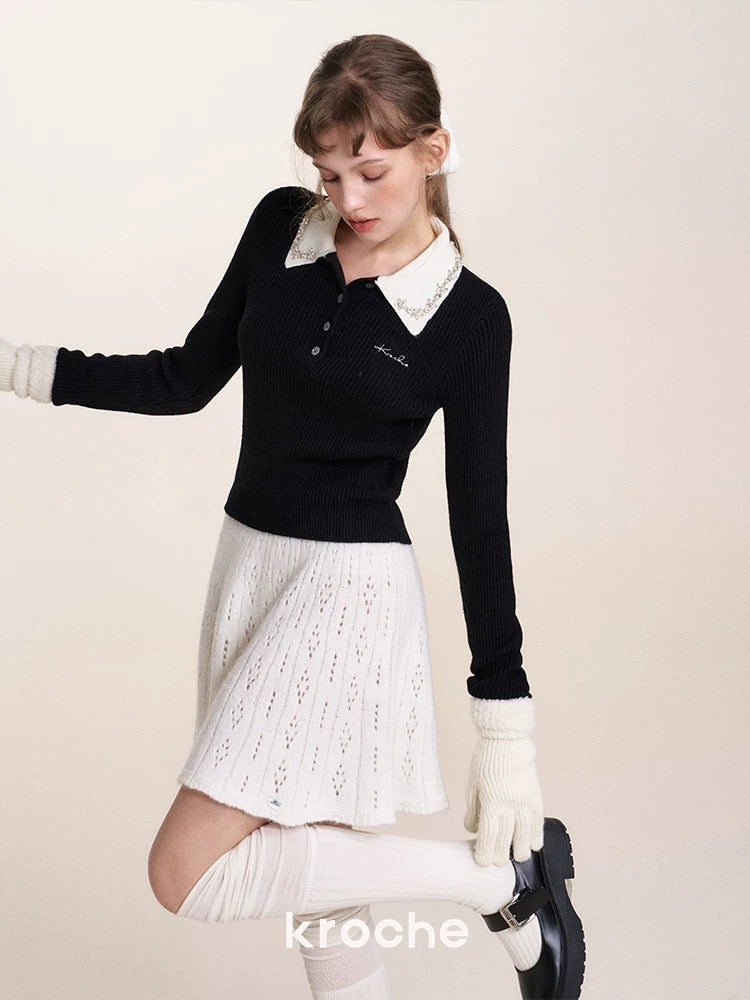 Kroche Texture layering knitted short skirt