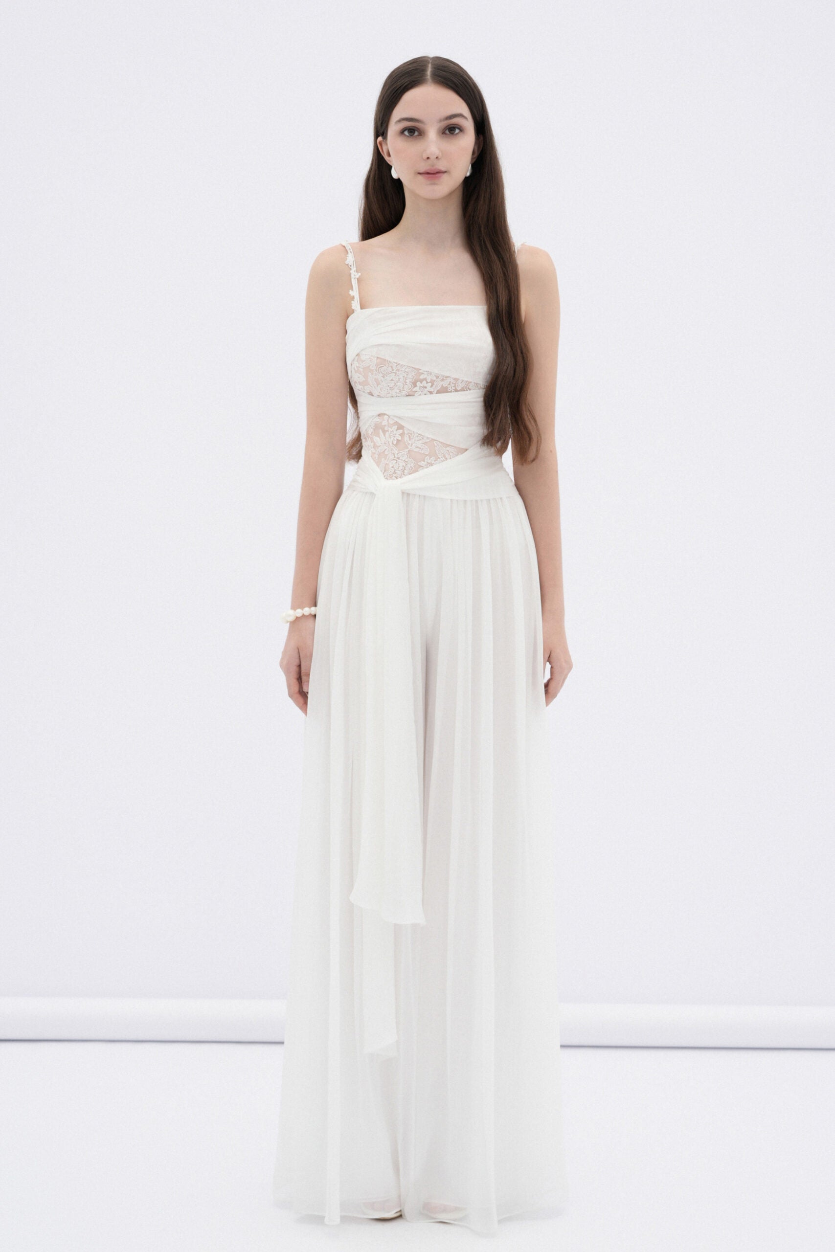 BYDENIO Ivy chiffon jumpsuit with floral shoulder straps