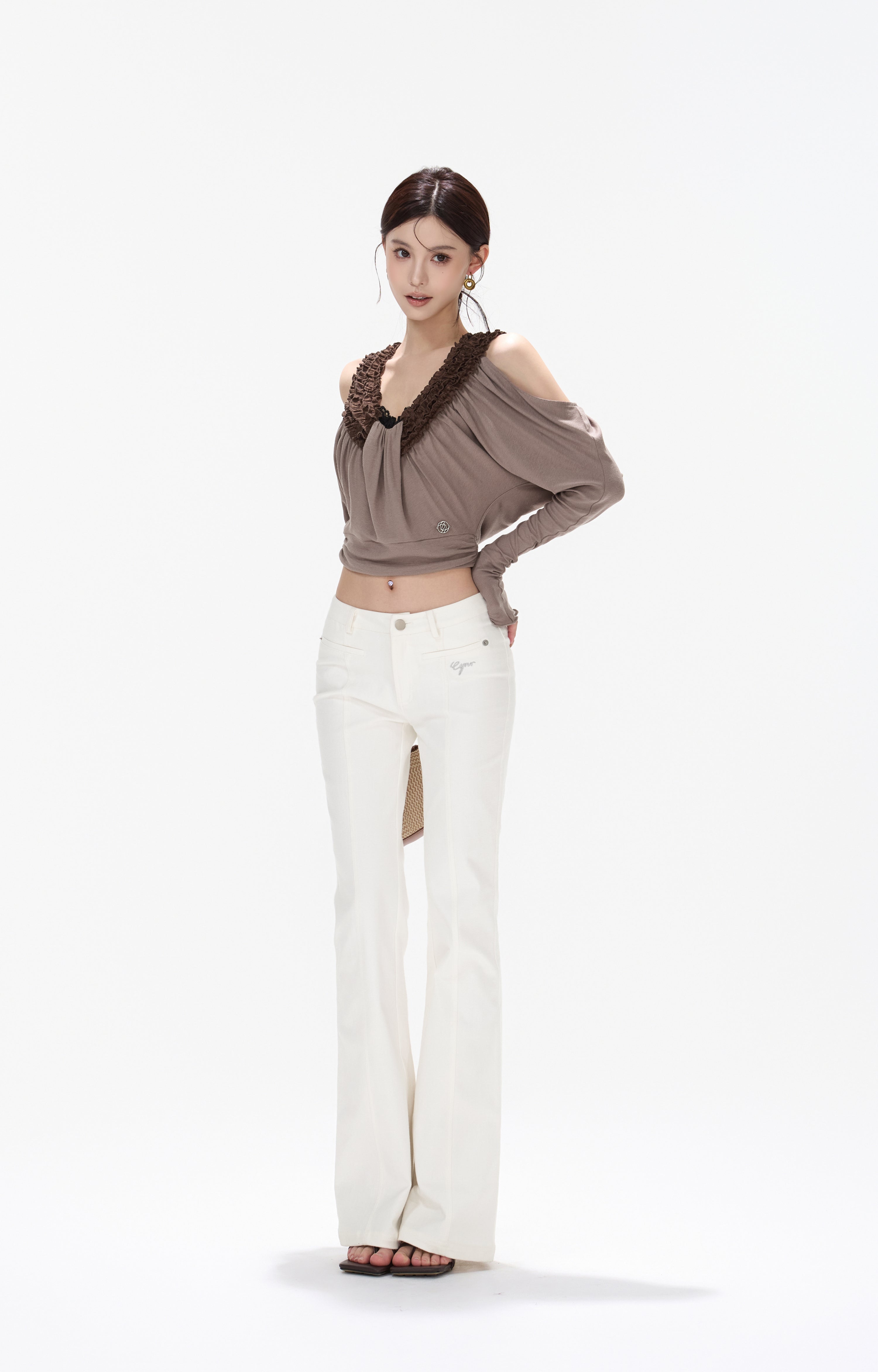 CYNR CY260431TTK Tencel wool lace U-neck off shoulder top + skirt