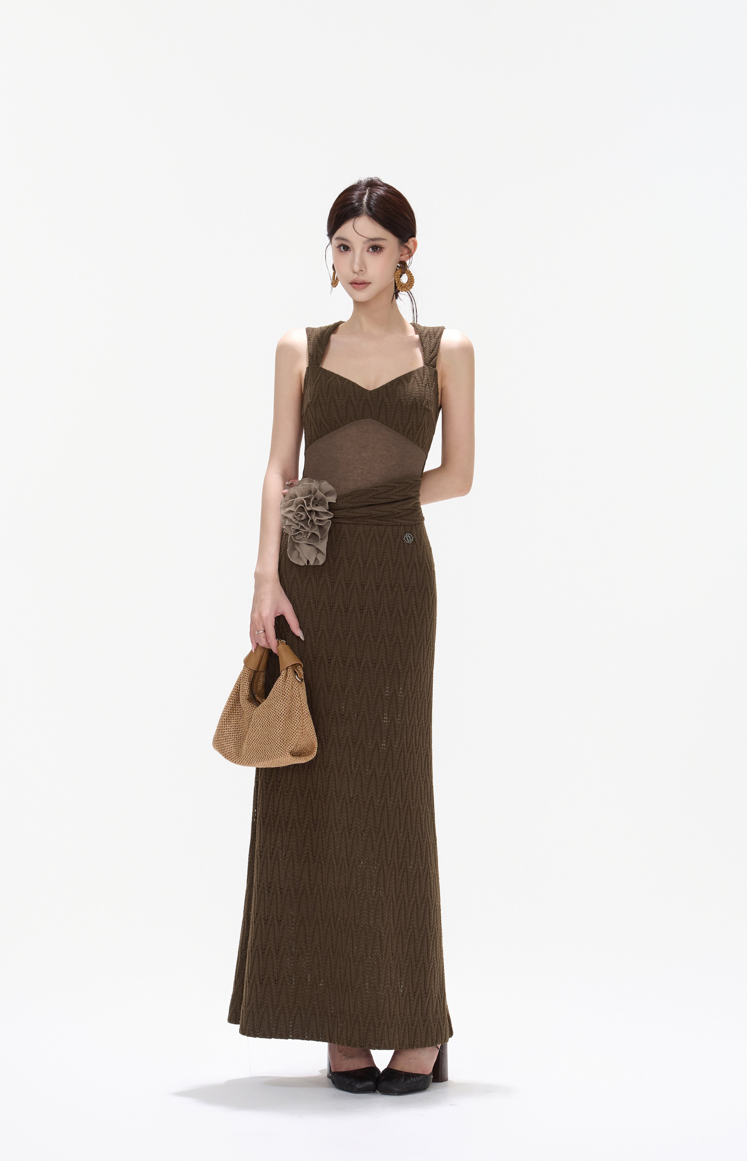 CYNR CY260425DLN Flower ribbon knitted suspender dress