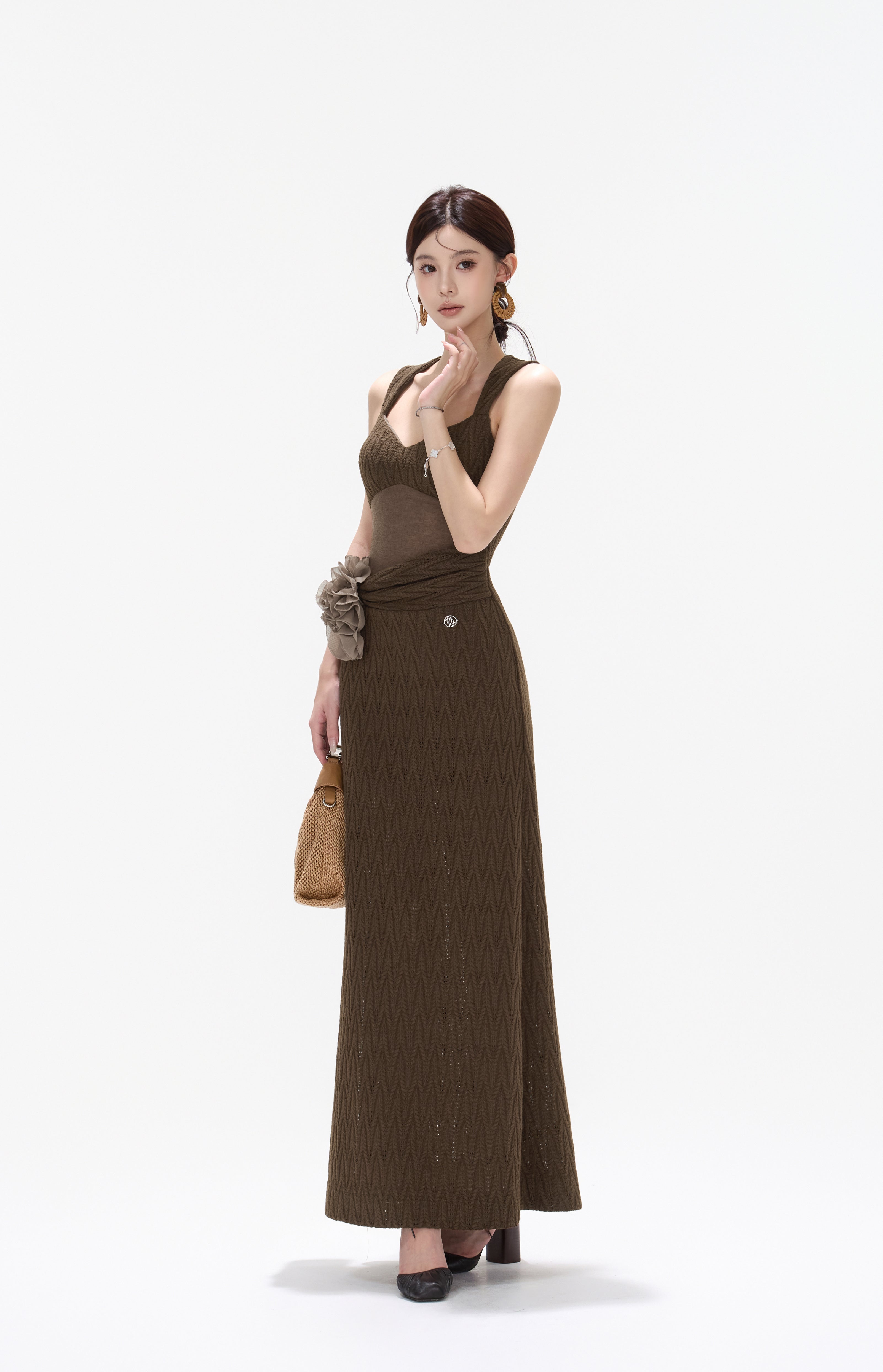 CYNR CY260425DLN Flower ribbon knitted suspender dress