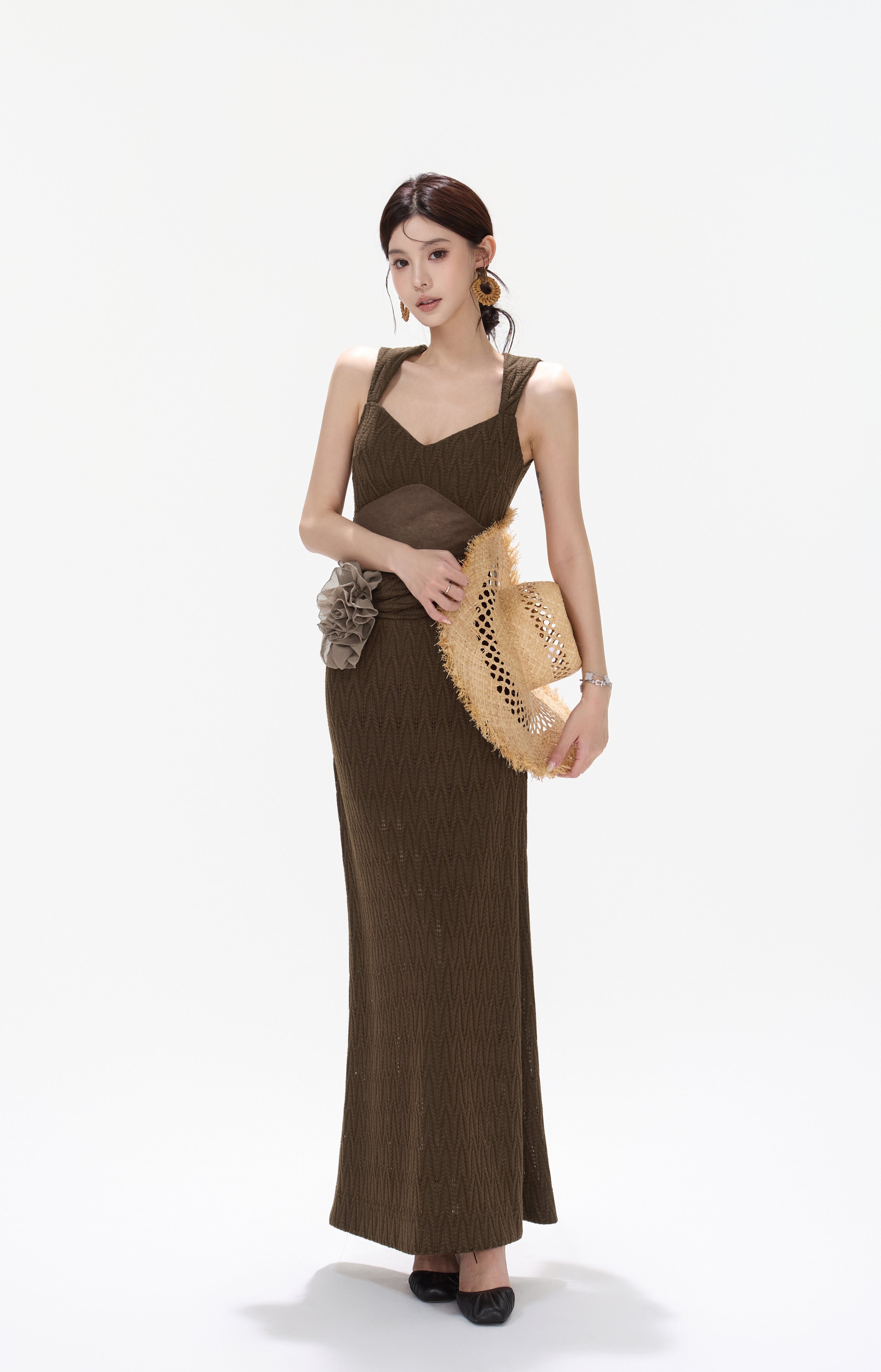 CYNR CY260425DLN Flower ribbon knitted suspender dress