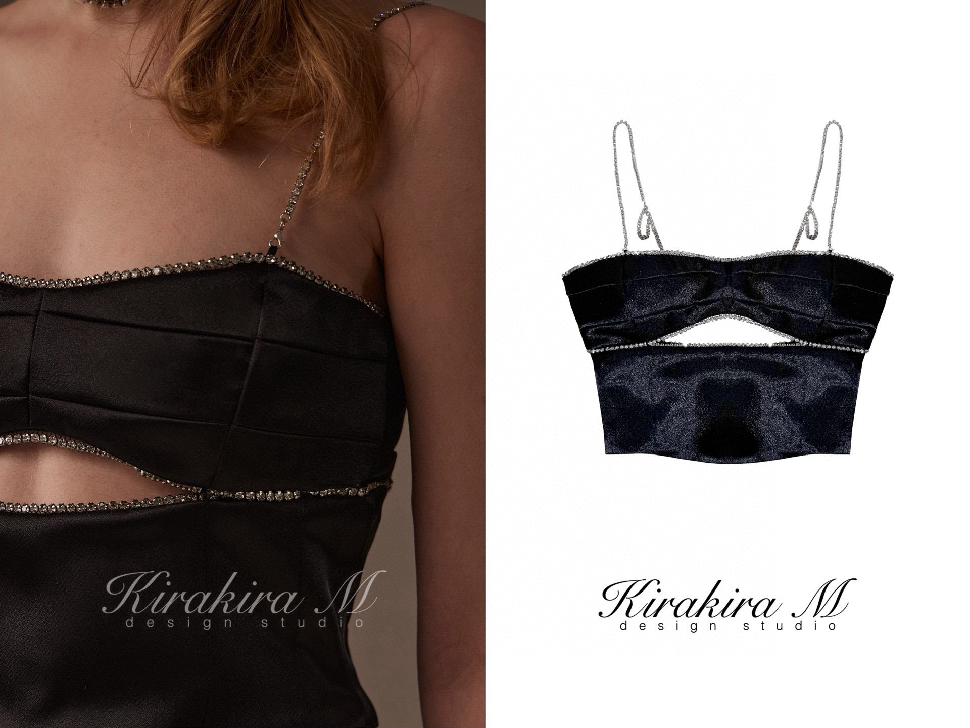 Kirakira.M Black diamond hollow-out top & Black lace swing skirt