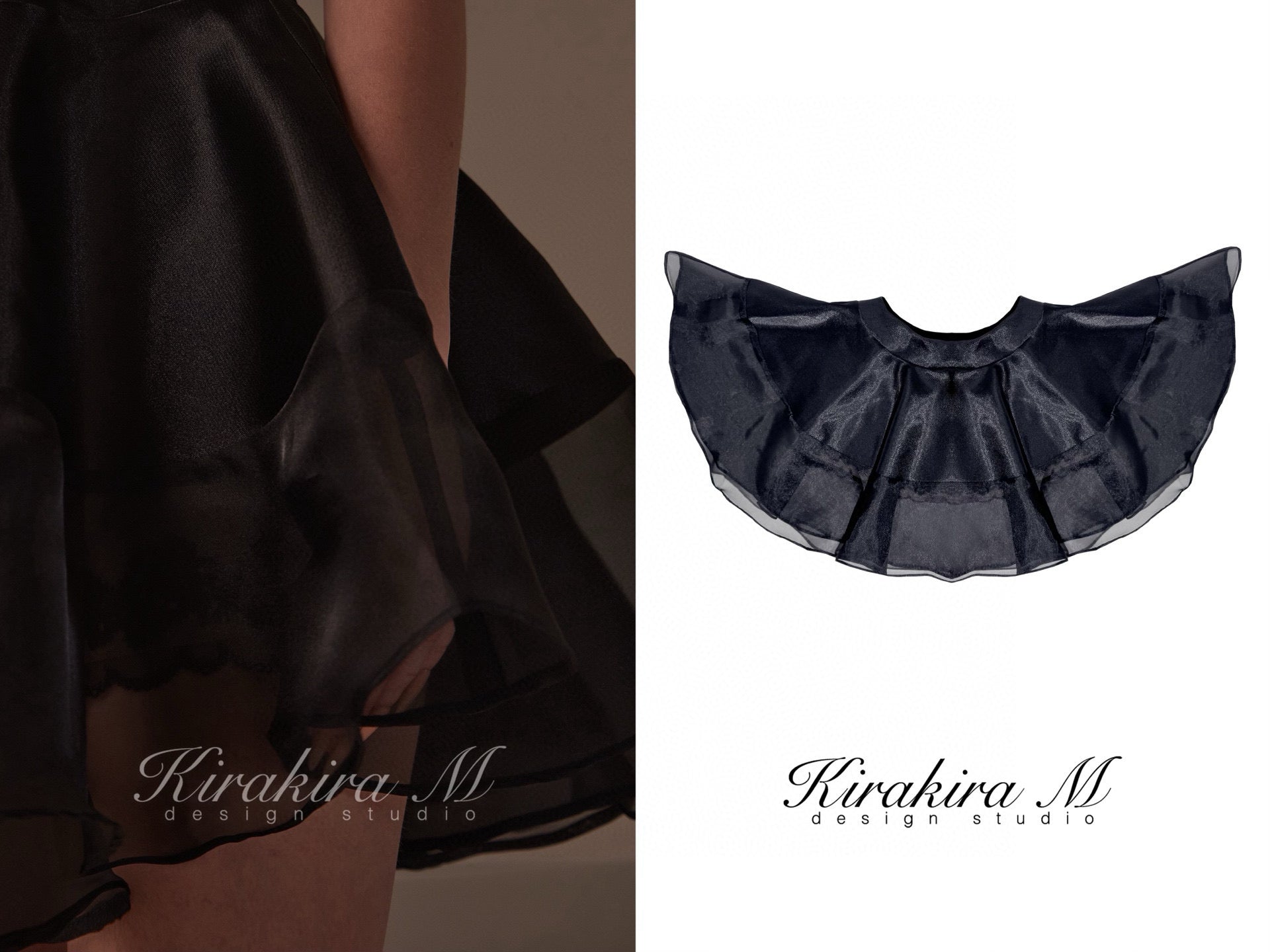 Kirakira.M Black diamond hollow-out top & Black lace swing skirt