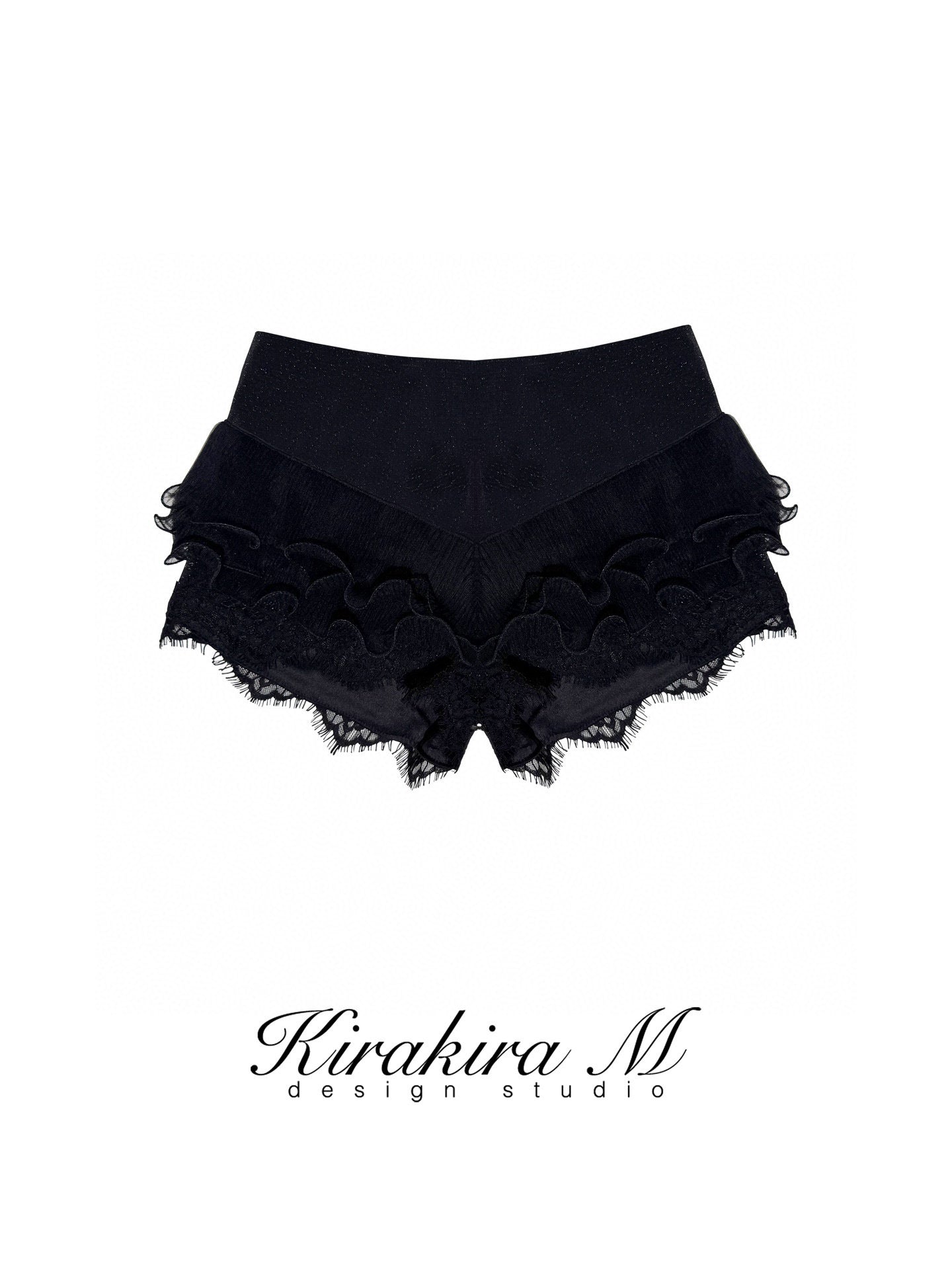Kirakira.M Black Multi-layer lace pants