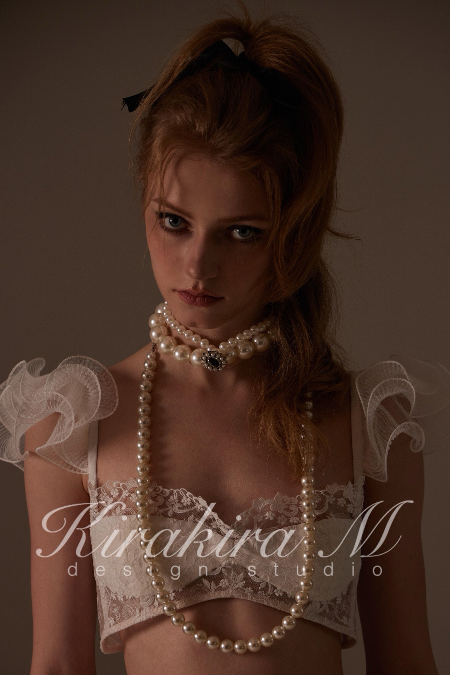 Kirakira.M Double-layer pearls diamond choker