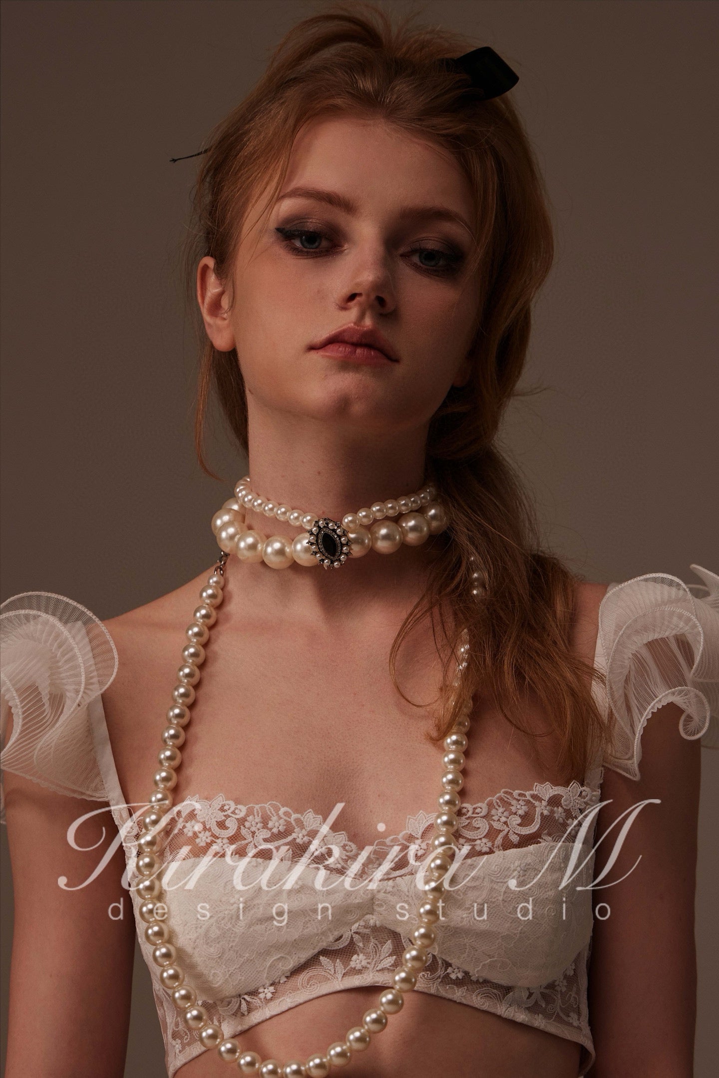 Kirakira.M Double-layer pearls diamond choker