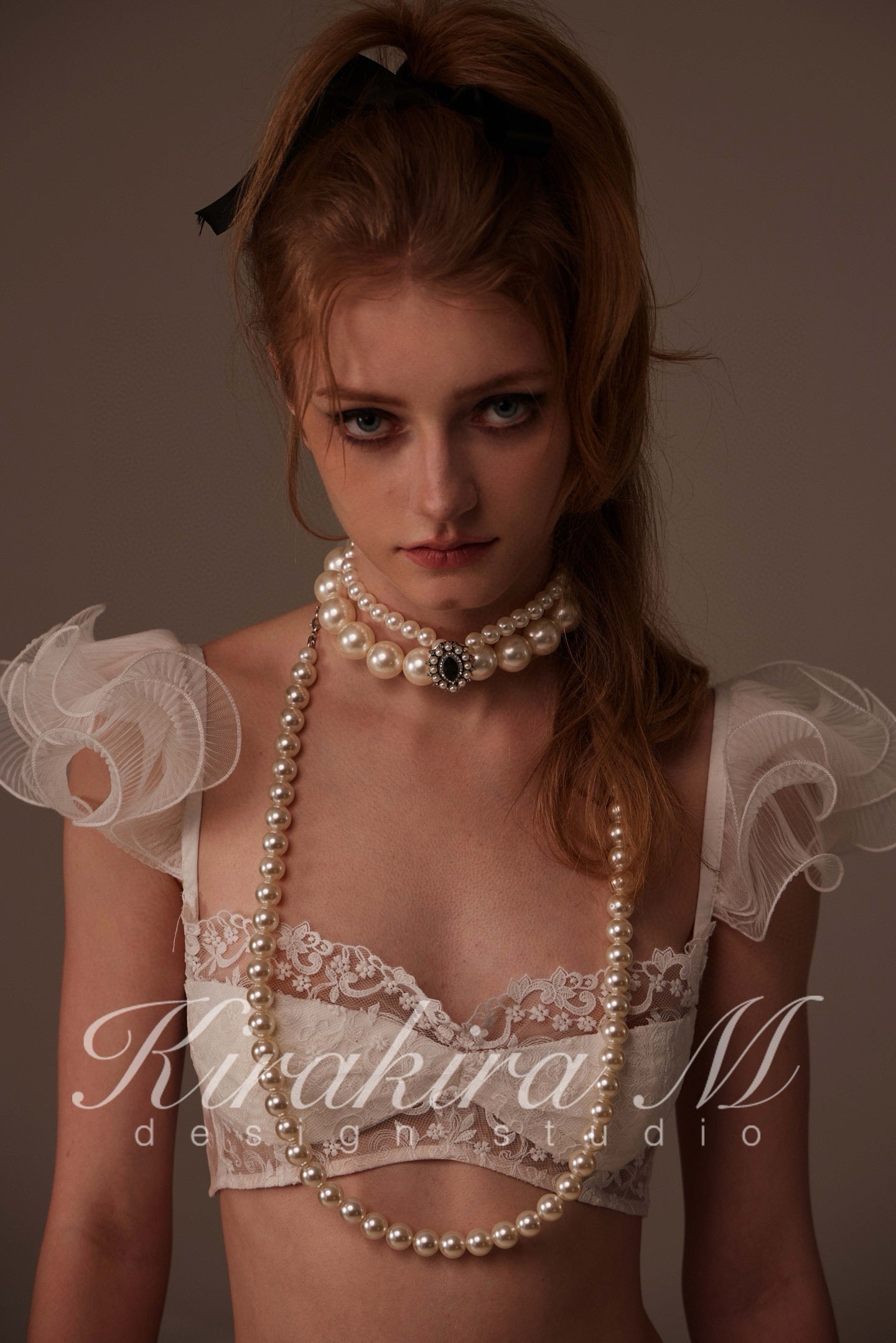 Kirakira.M Double-layer pearls diamond choker