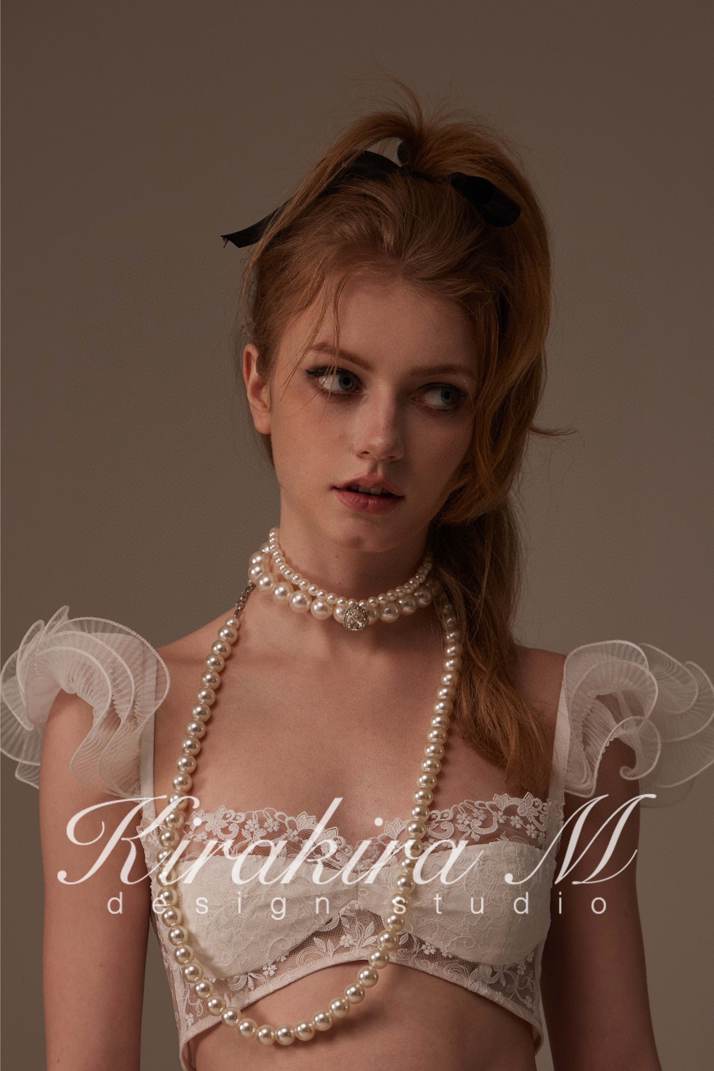 Kirakira.M Double-layer pearls diamond choker