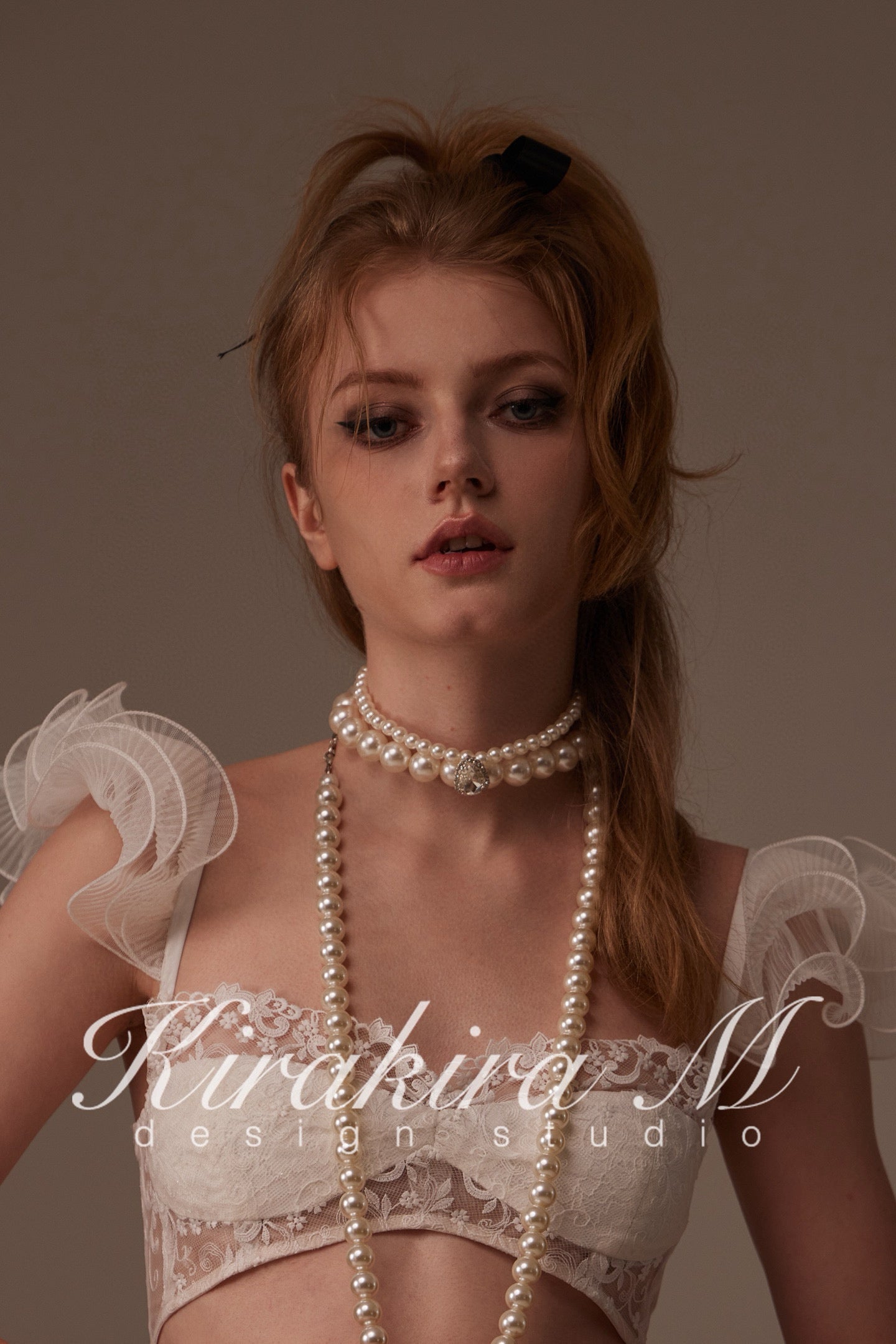 Kirakira.M Double-layer pearls diamond choker