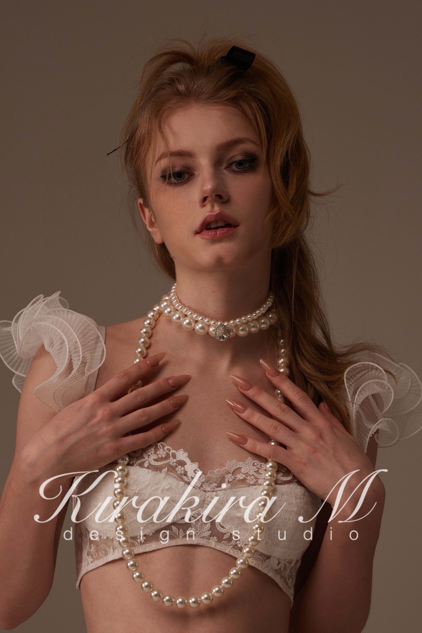 Kirakira.M Double-layer pearls diamond choker