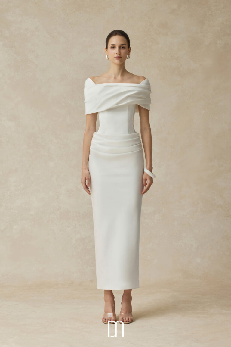 BYDENIO Solora Bodycon midi dress with shoulder-hip draping