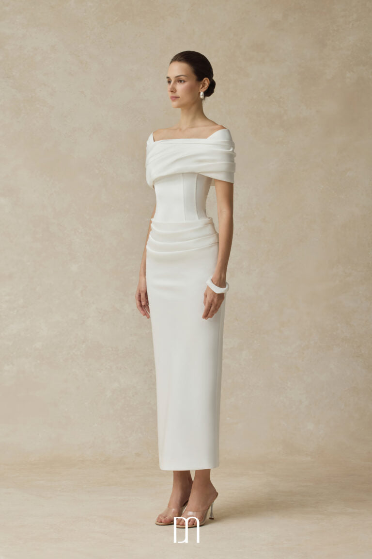 BYDENIO Solora Bodycon midi dress with shoulder-hip draping