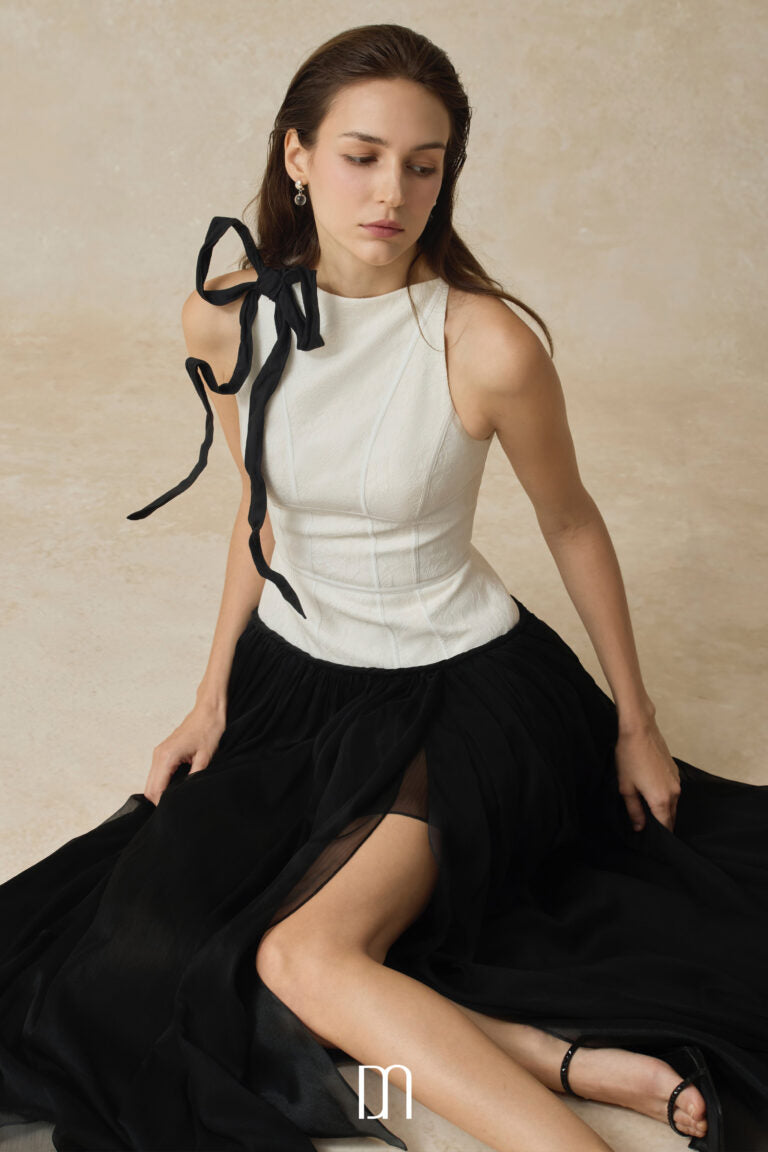 BYDENIO Lunaria Halter neck lace dress with bow