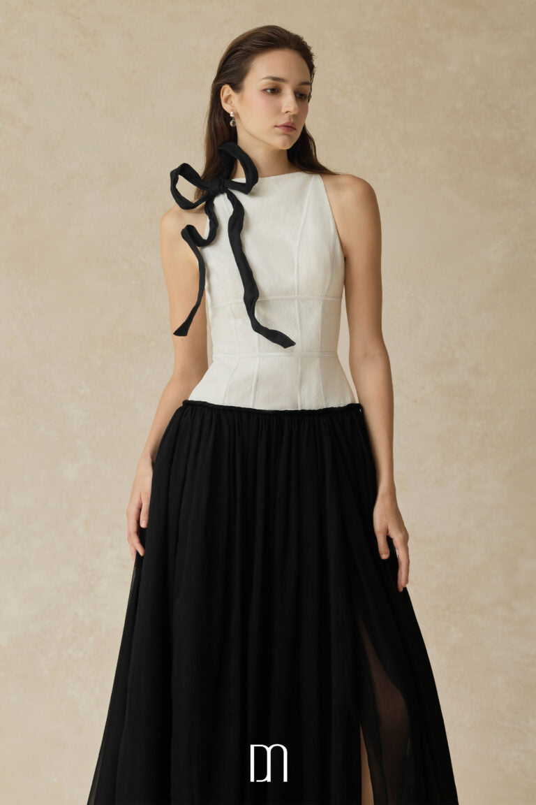 BYDENIO Lunaria Halter neck lace dress with bow