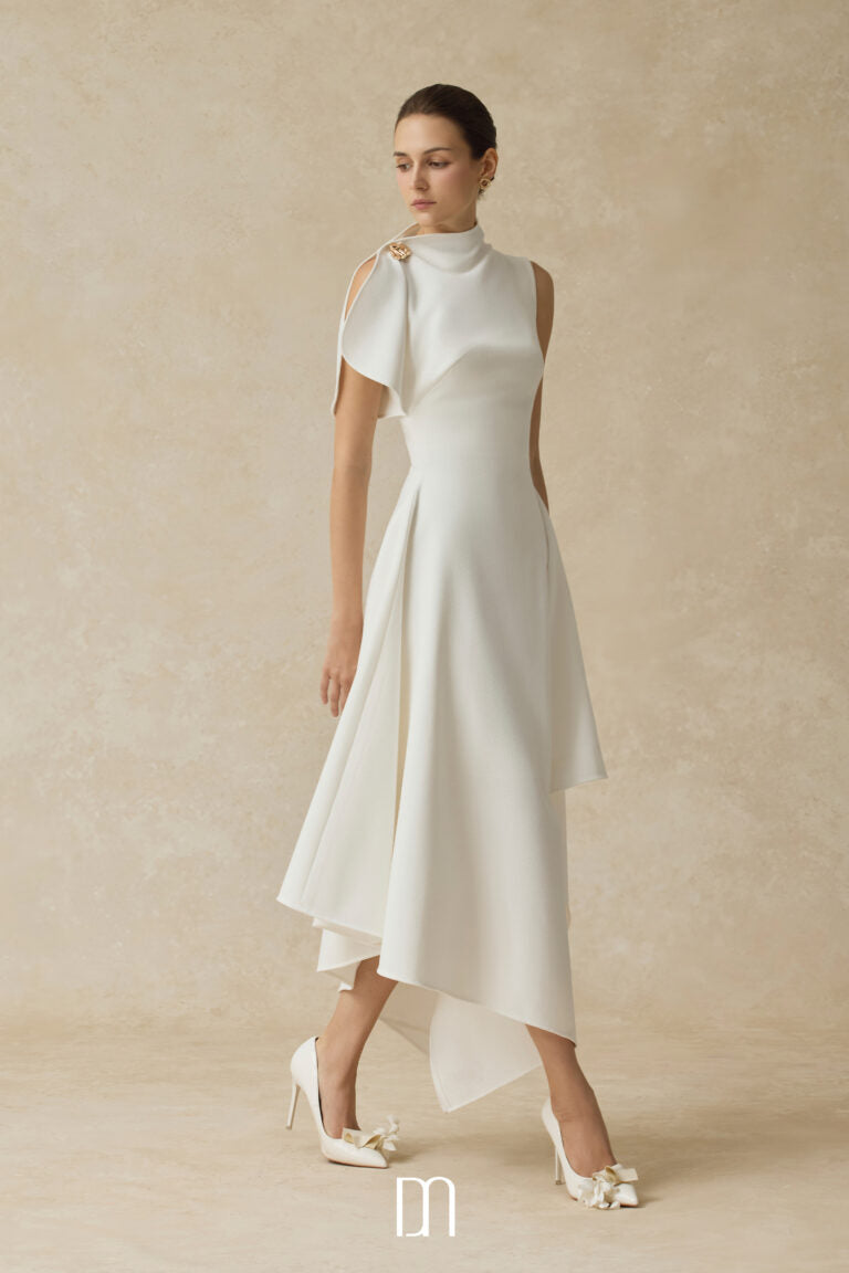 BYDENIO Cerelle asymmetrical hem flared midi dress