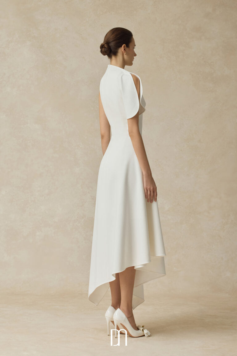 BYDENIO Cerelle asymmetrical hem flared midi dress