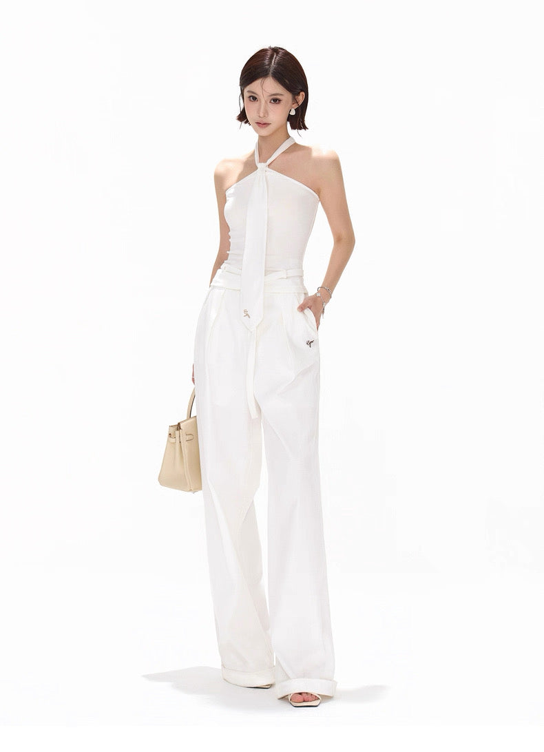 CYNR Hanging neck tie slim fit sleeveless knitted top + pants