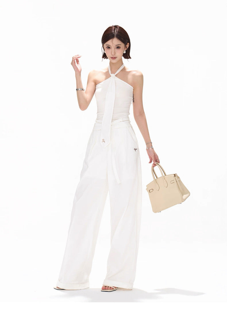CYNR Hanging neck tie slim fit sleeveless knitted top + pants