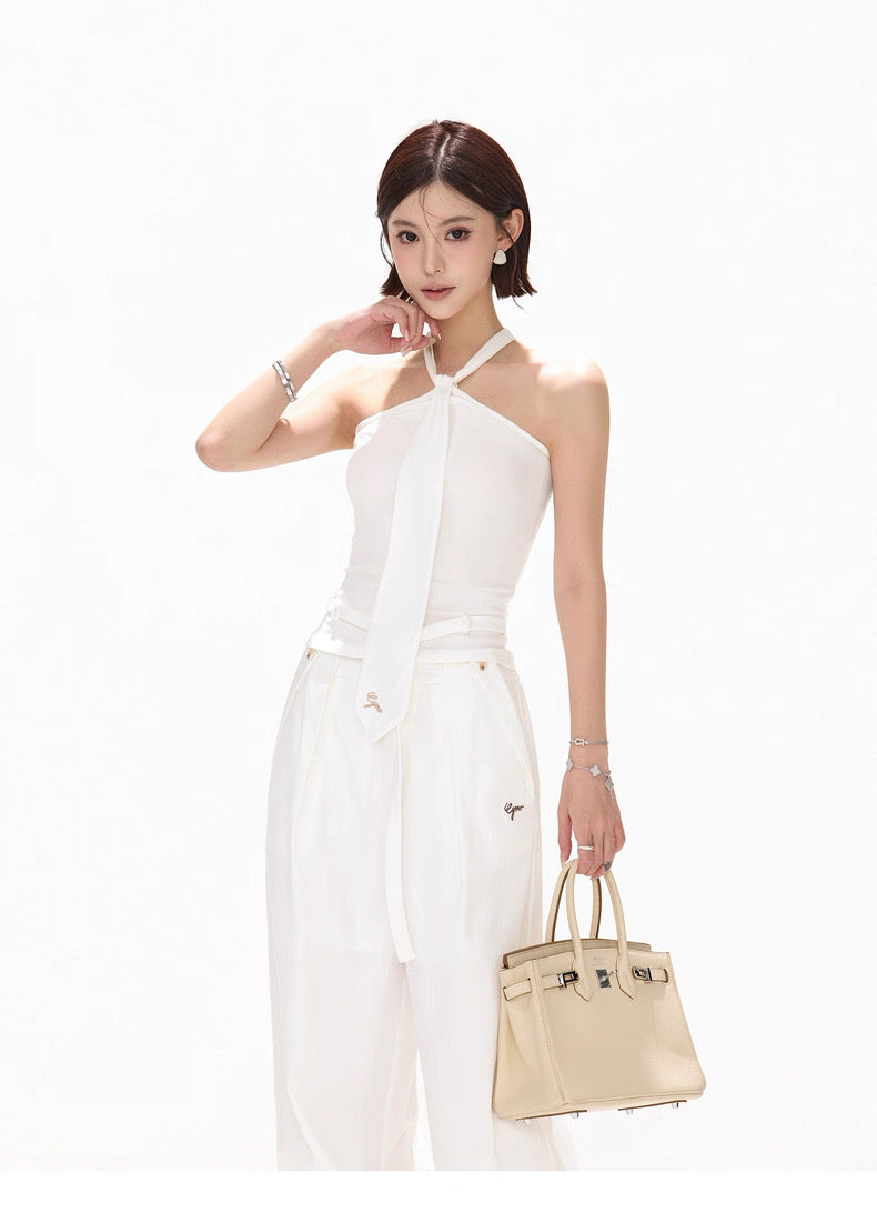 CYNR Hanging neck tie slim fit sleeveless knitted top + pants