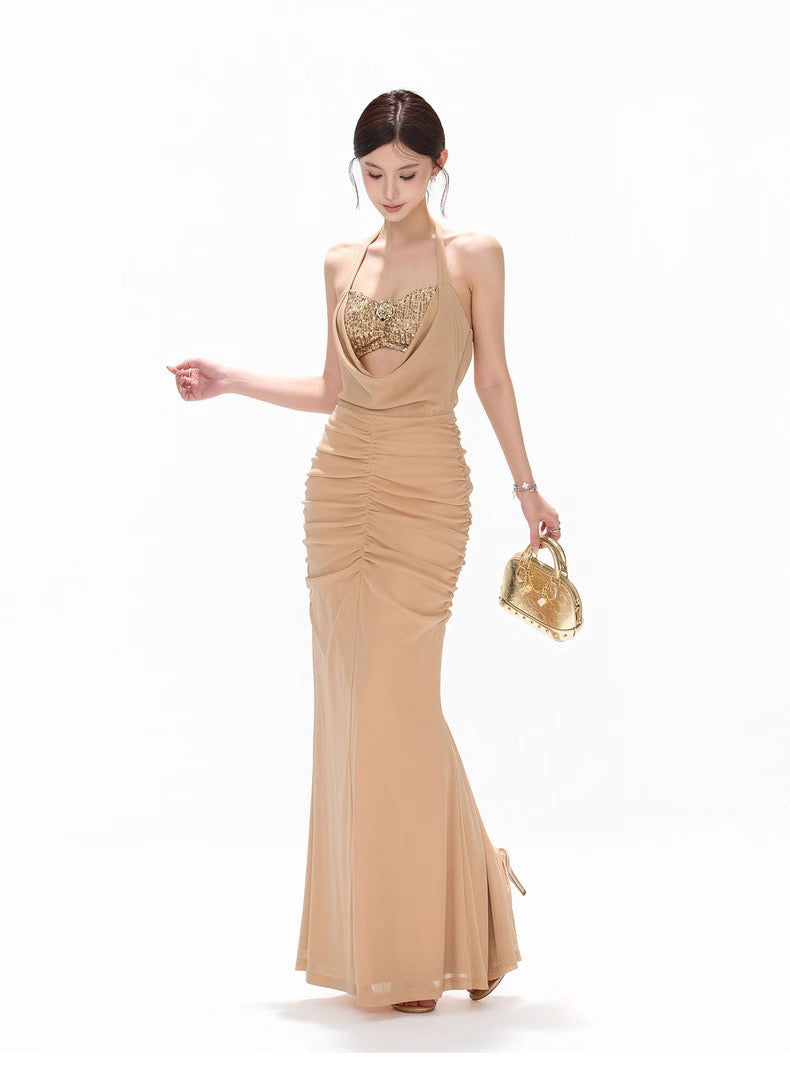 CYNR Beaded strapless chiffon dress
