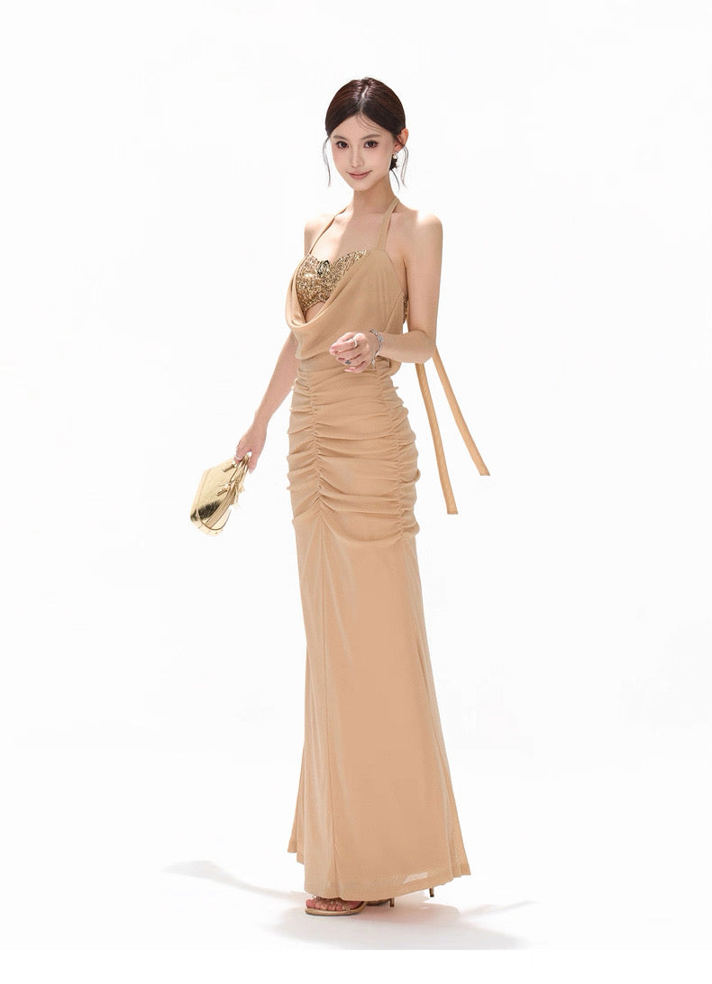 CYNR Beaded strapless chiffon dress