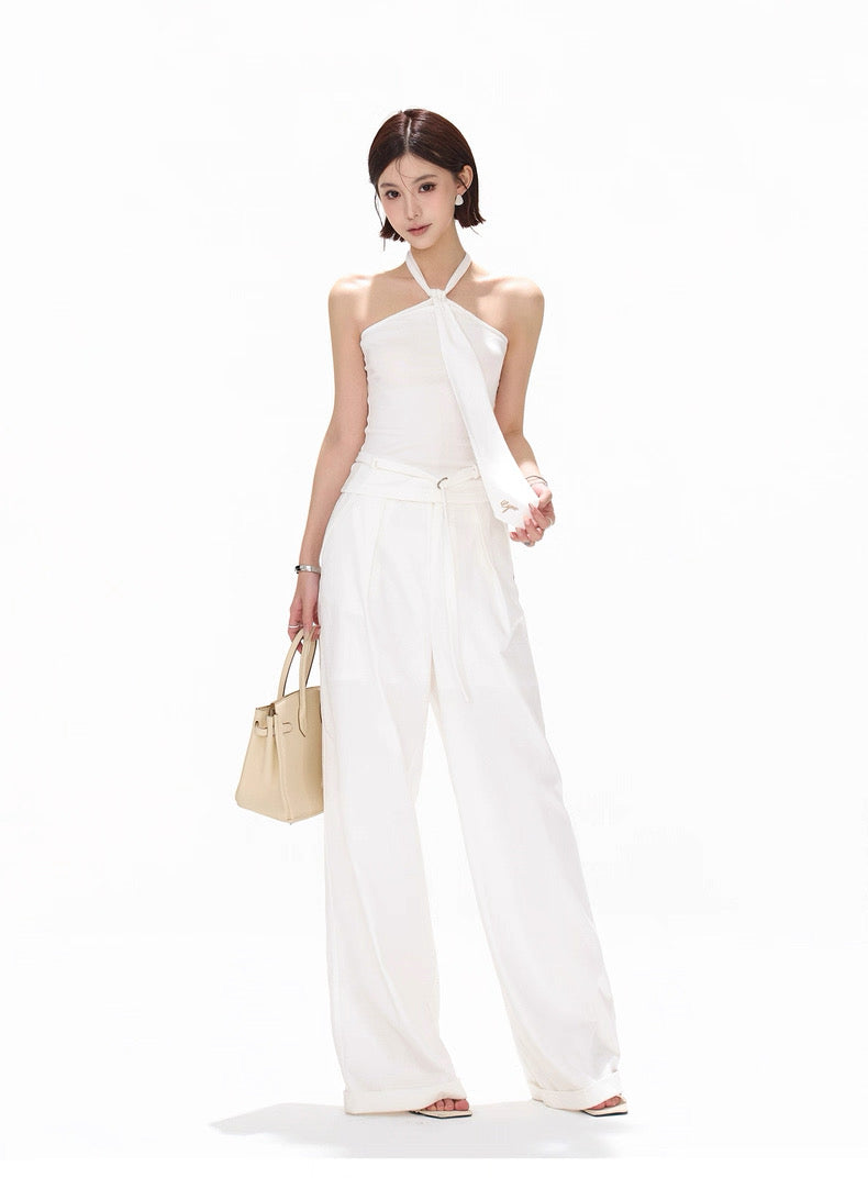 CYNR Hanging neck tie slim fit sleeveless knitted top + pants