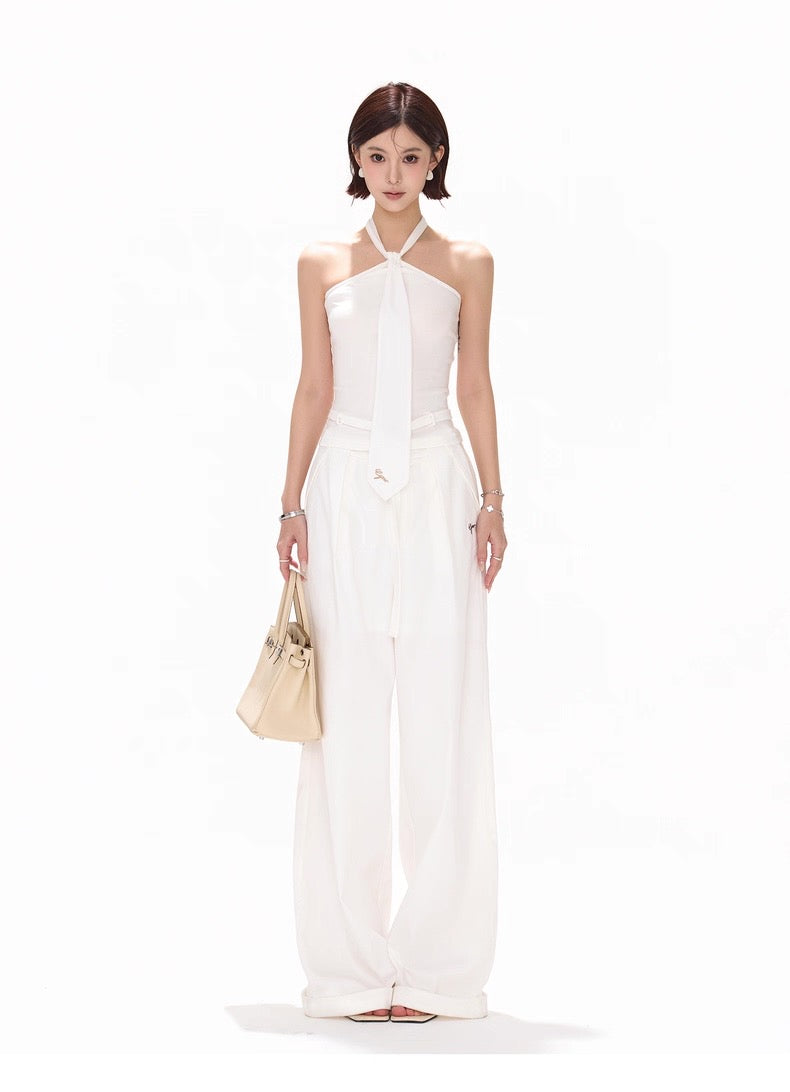 CYNR Hanging neck tie slim fit sleeveless knitted top + pants